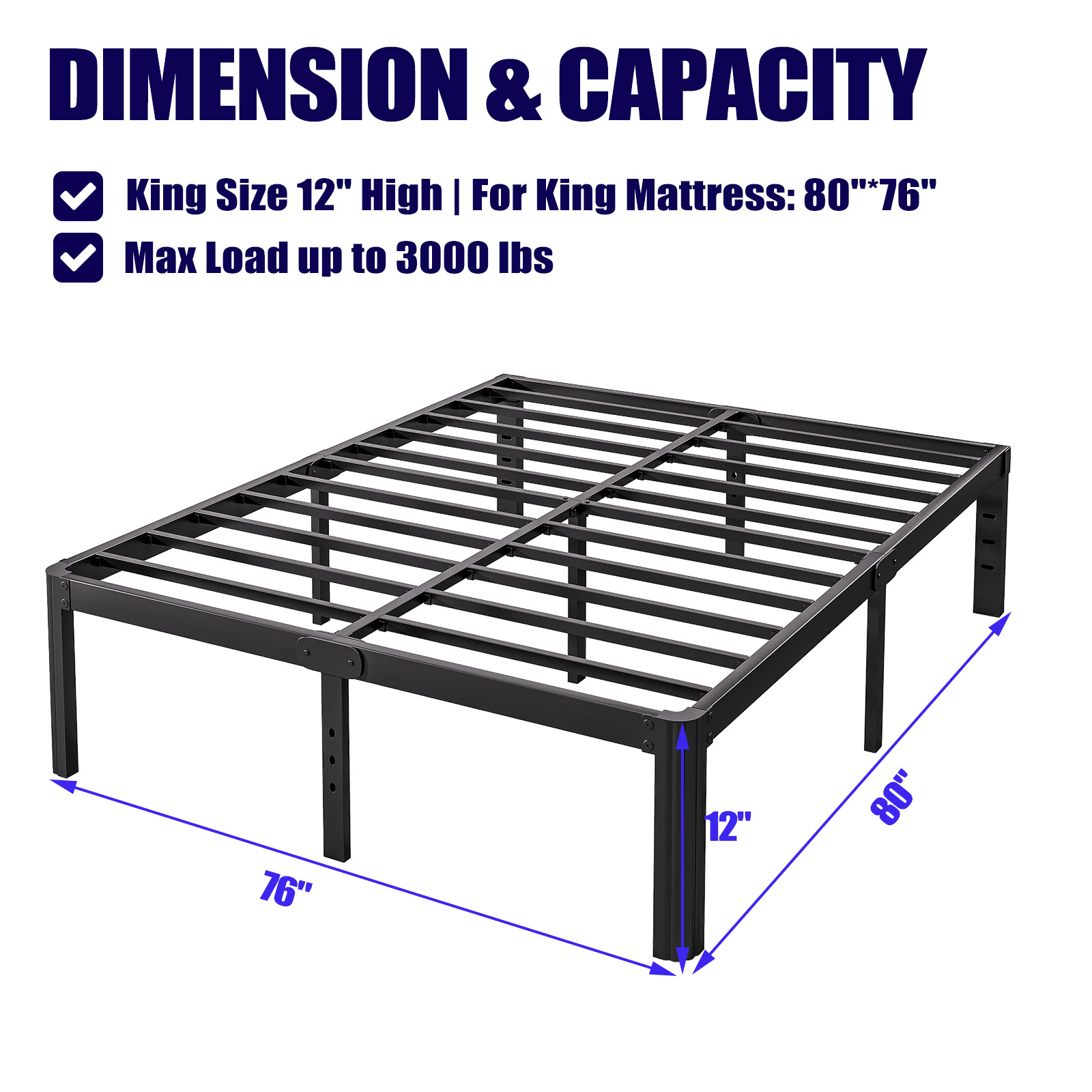 ULIESC 12 Inch High King Bed Frame No Box Spring Needed, Heavy Duty Metal Platform Bed Frame King with Round Corners, Easy Assembly and Noise-Free, Black