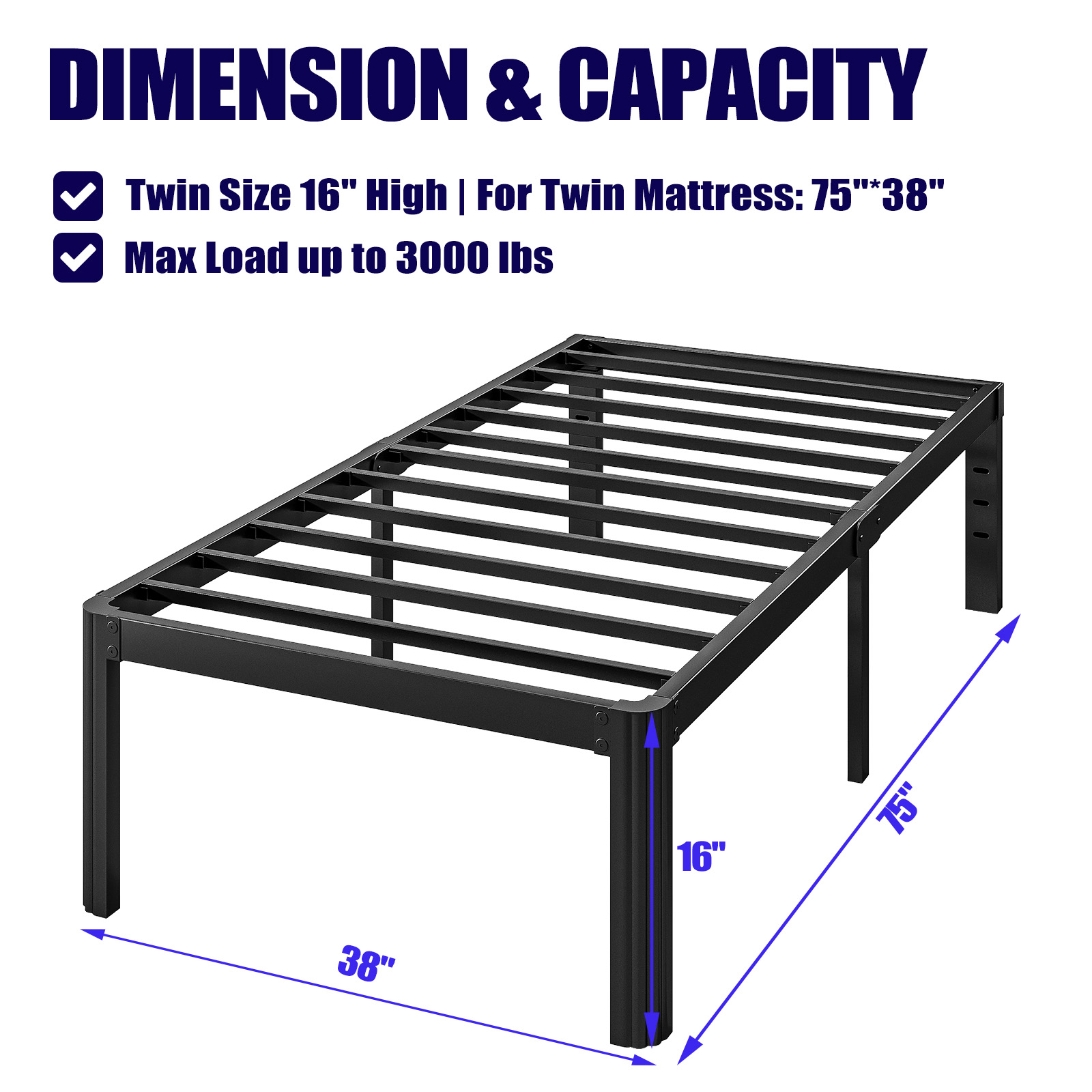 ULIESC 16 Inch High Twin Bed Frame No Box Spring Needed, Heavy Duty Metal Platform Bed Frame Twin with Round Corners, Easy Assembly and Noise-Free, Black