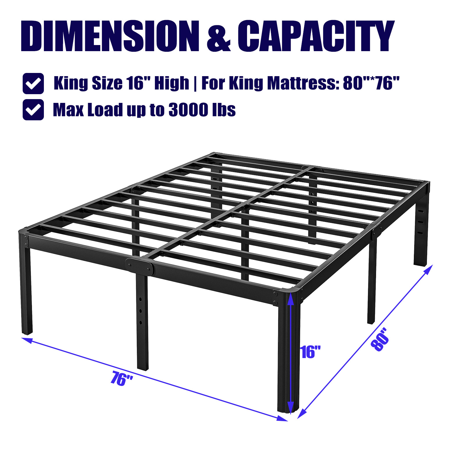 ULIESC 16 Inch High King Bed Frame No Box Spring Needed, Heavy Duty Metal Platform Bed Frame King with Round Corners, Easy Assembly and Noise-Free, Black