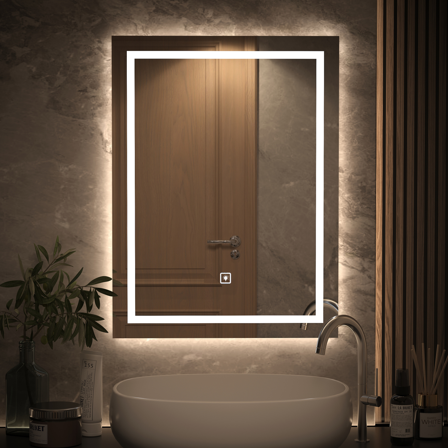 ULIESC 24"x 32" LED Bathroom Mirror with Lights, Wall Mounted Lighted Vanity Mirror with 3 Color Dimmable Lighting for Bathroom