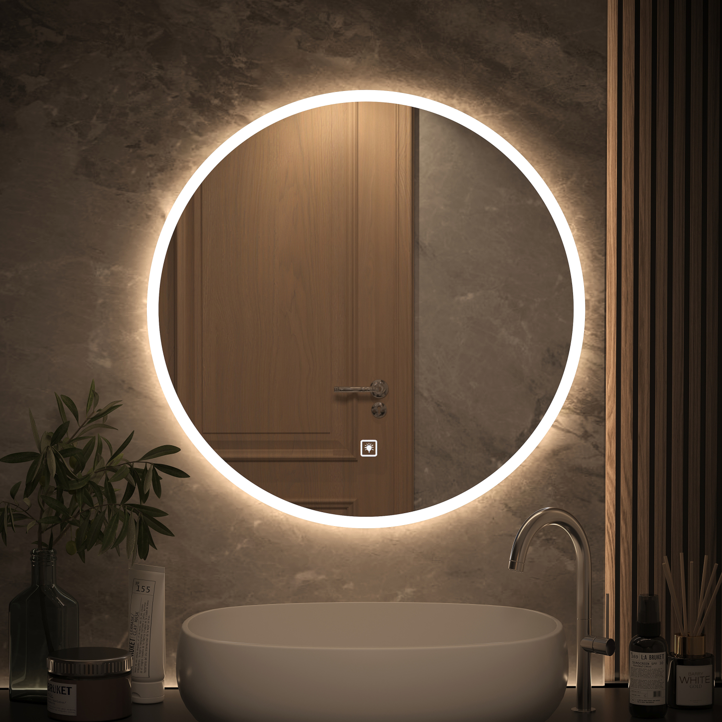 ULIESC 30 inch Round LED Bathroom Mirror with Lights, Dimmable Wall Mounted Vanity Mirror with 3 Color Lighting for Bathroom and Makeup Room