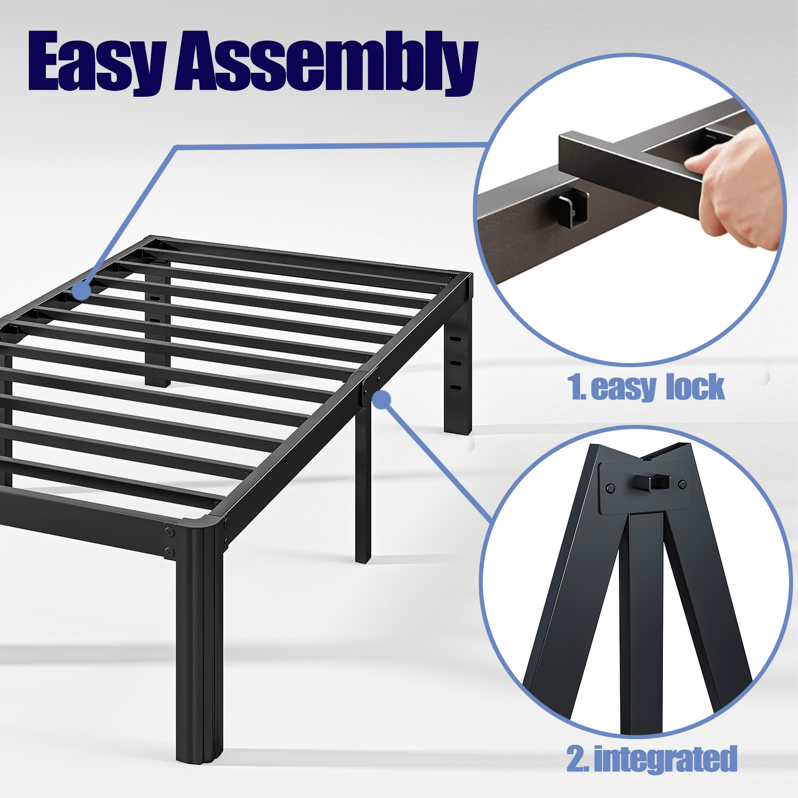 ULIESC 16 Inch High Twin Bed Frame No Box Spring Needed, Heavy Duty Metal Platform Bed Frame Twin with Round Corners, Easy Assembly and Noise-Free, Black
