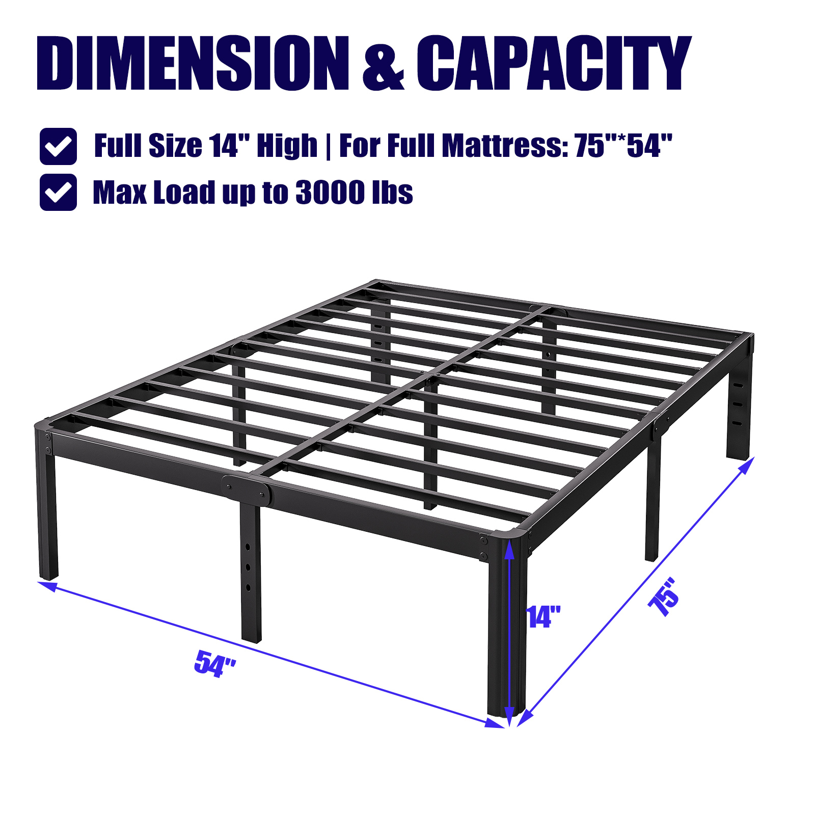 ULIESC 14 Inch High Full Bed Frame No Box Spring Needed, Heavy Duty Metal Platform Bed Frame Twin with Round Corners, Easy Assembly and Noise-Free, Black