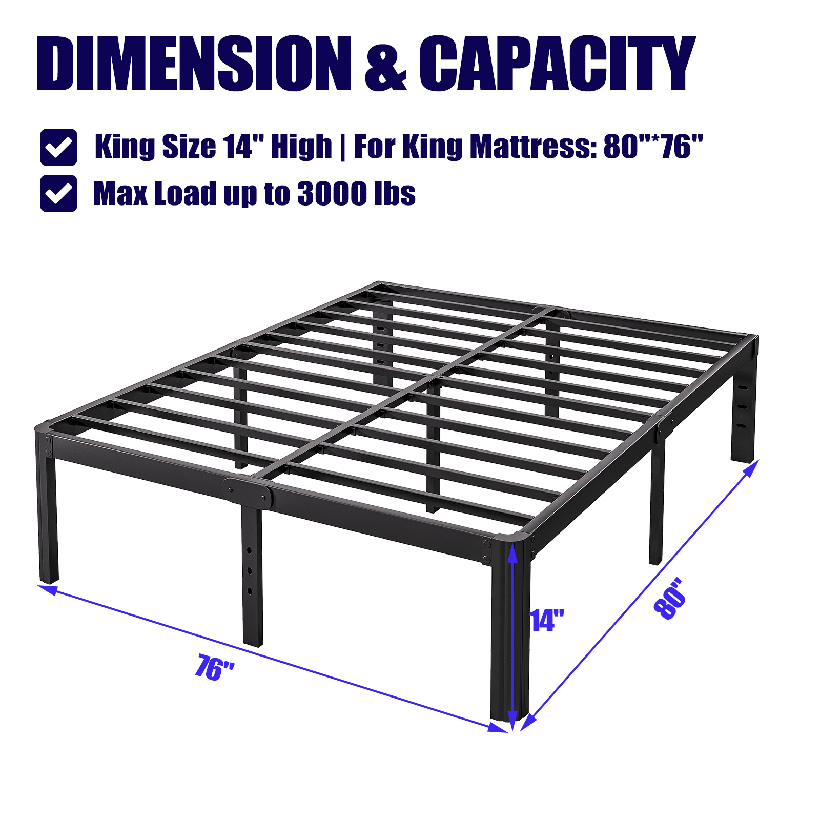 ULIESC 14 Inch High King Bed Frame No Box Spring Needed, Heavy Duty Metal Platform Bed Frame King with Round Corners, Easy Assembly and Noise-Free, Black