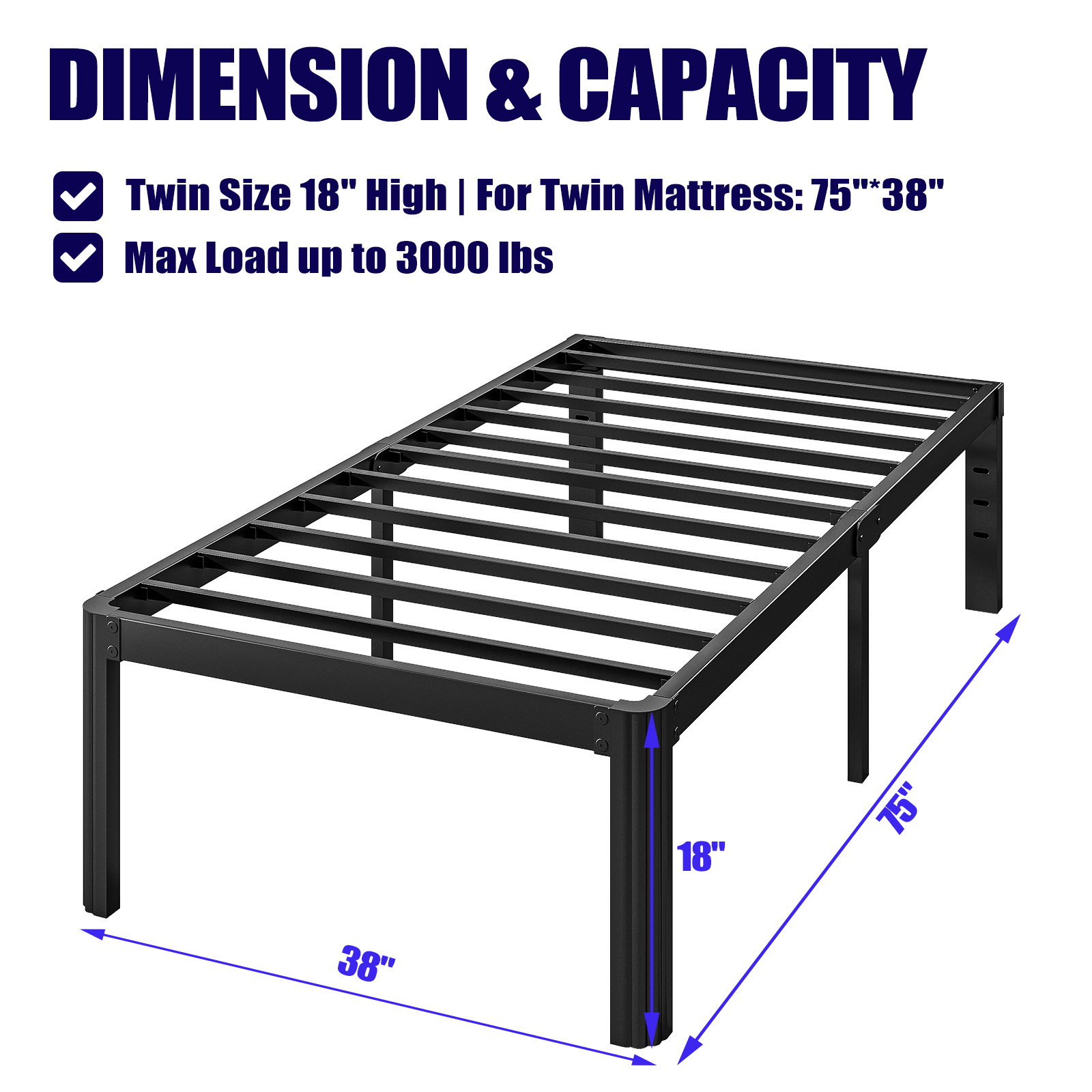 ULIESC 18 Inch High Twin Bed Frame No Box Spring Needed, Heavy Duty Metal Platform Bed Frame Twin with Round Corners, Easy Assembly and Noise-Free, Black
