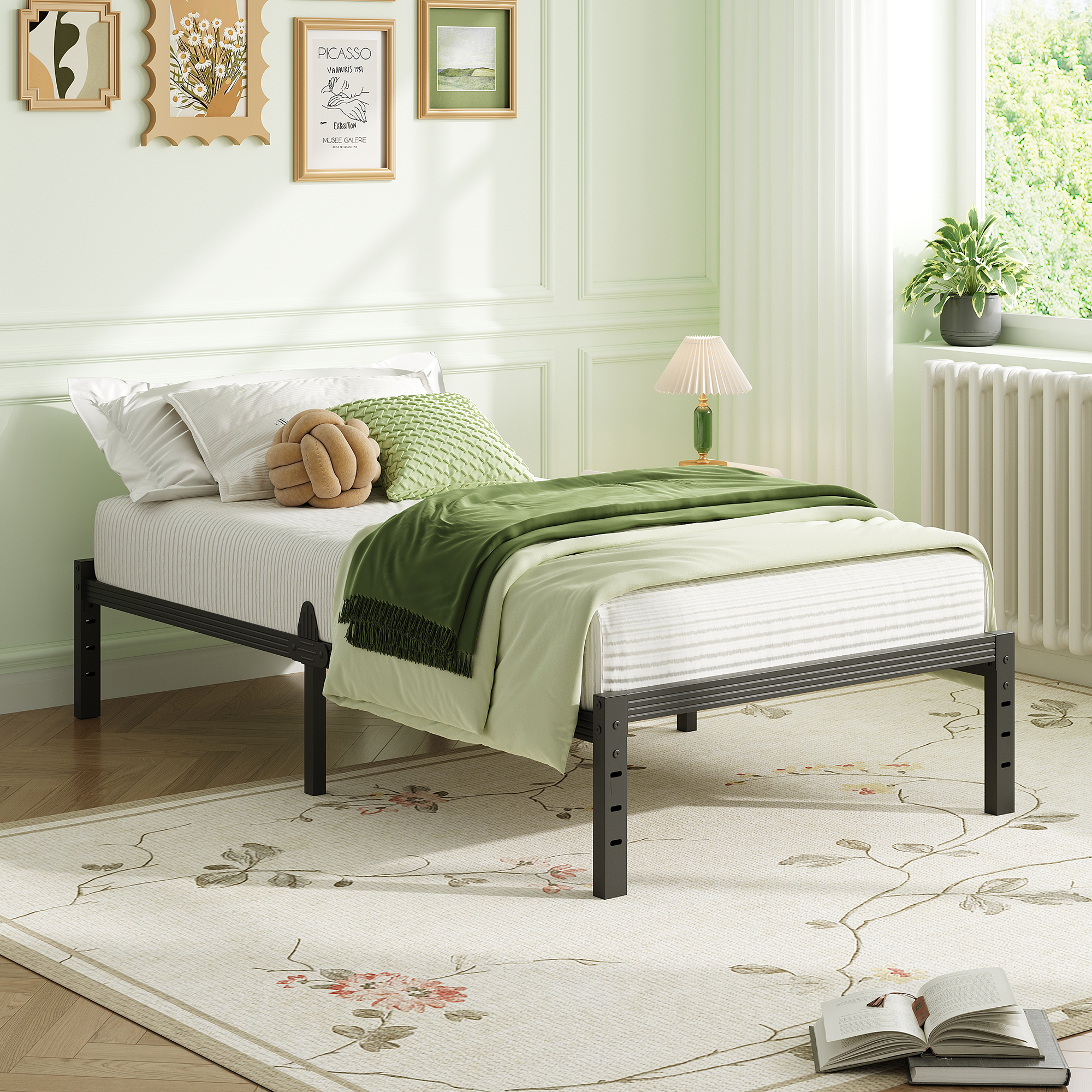 Siblance 12 inch Twin XL Metal Platform Bed Frame, Heavy Duty, No Box Spring, Noise Free, Easy Assembly, Black