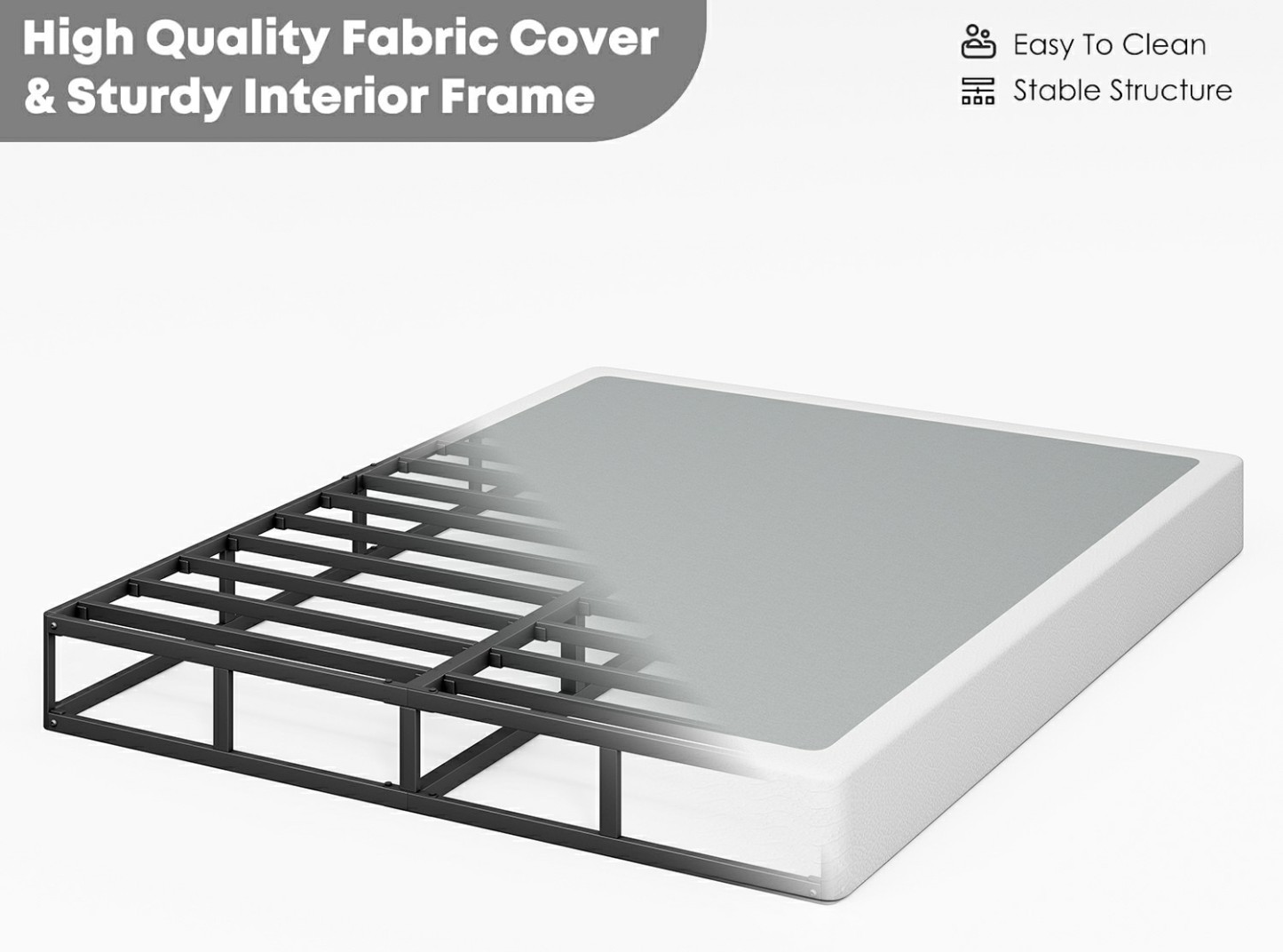 ULIESC 9 inch King Metal Box Spring, Sturdy Mattress Foundation, Fabric Cover Included, Easy Assembly