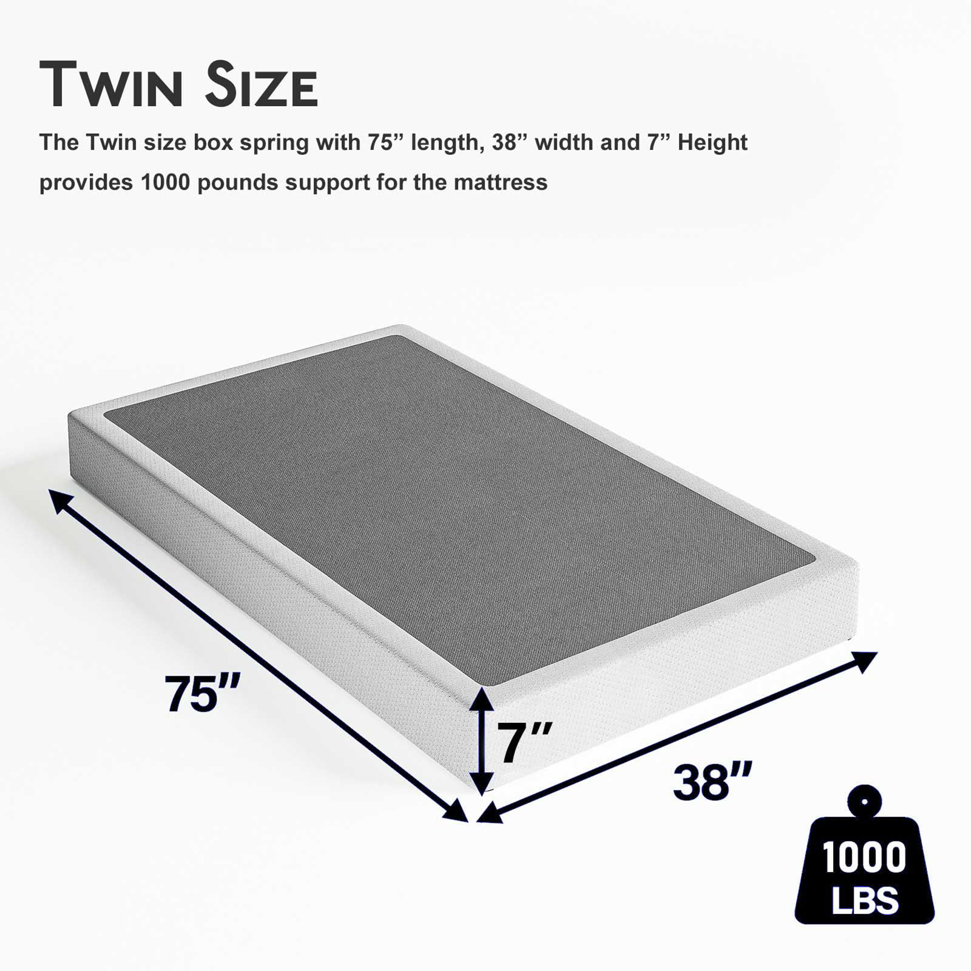 ULIESC 7 Inch Twin Box Spring, Twin Size Box Spring Only, Metal Box Spring Twin with Fabric Cover, Sturdy Mattress Foundation, Noise Free, Non-Slip, Easy Assembly