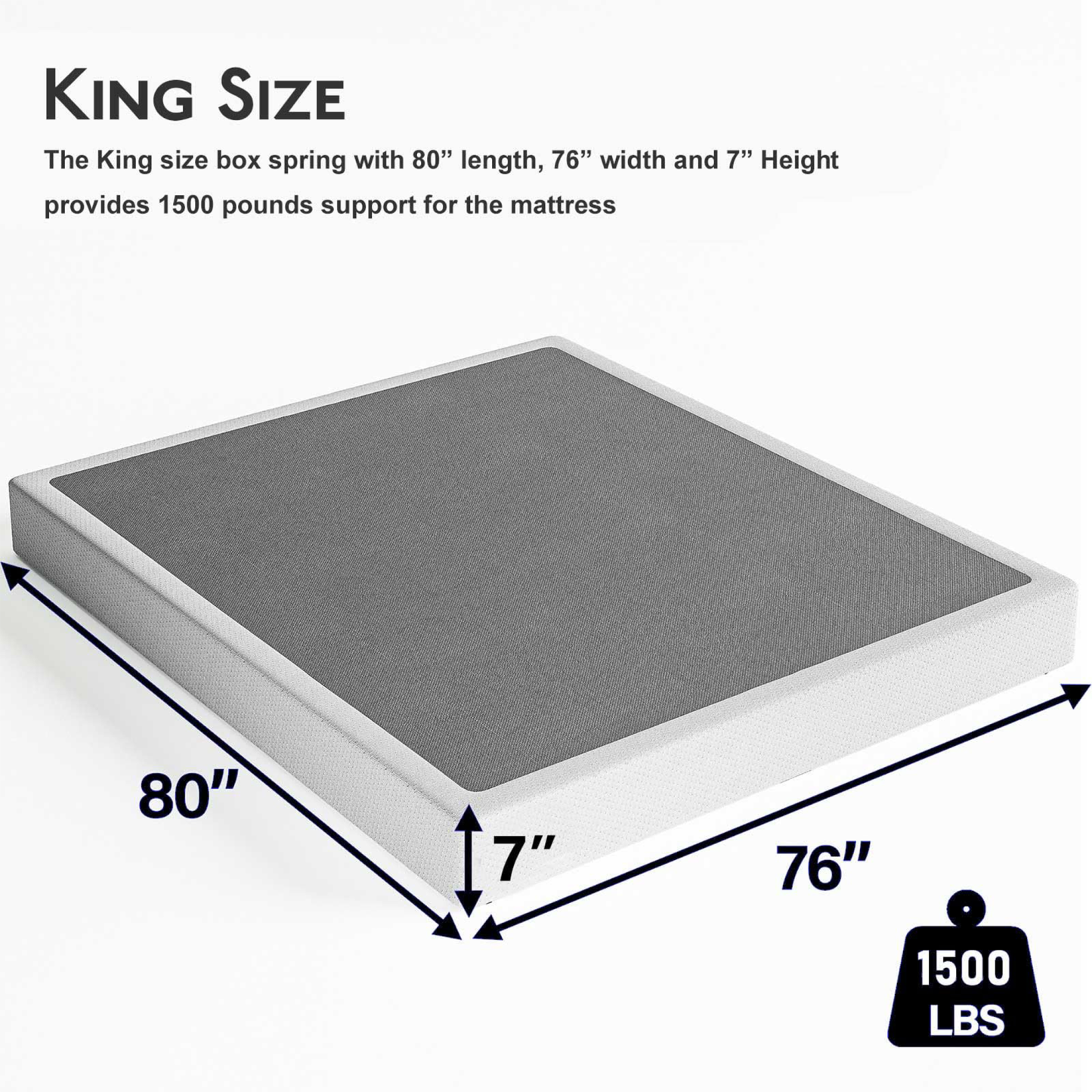 ULIESC 7 inch King Metal Box Spring, Sturdy Mattress Foundation, Fabric Cover Included, Easy Assembly