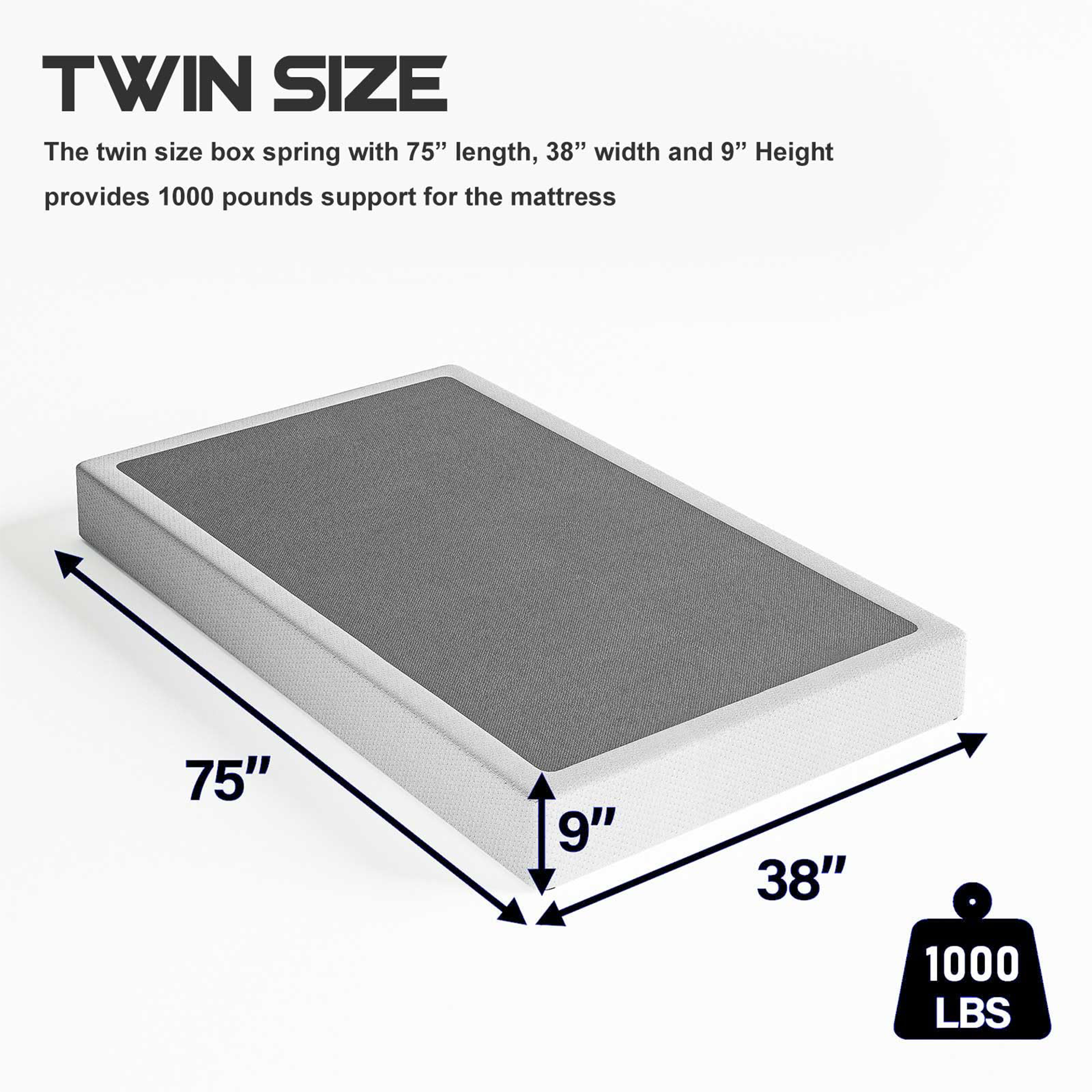 ULIESC 9 Inch Twin Box Spring, Twin Size Box Spring Only, Metal Box Spring Twin with Fabric Cover, Sturdy Mattress Foundation, Noise Free, Non-Slip, Easy Assembly