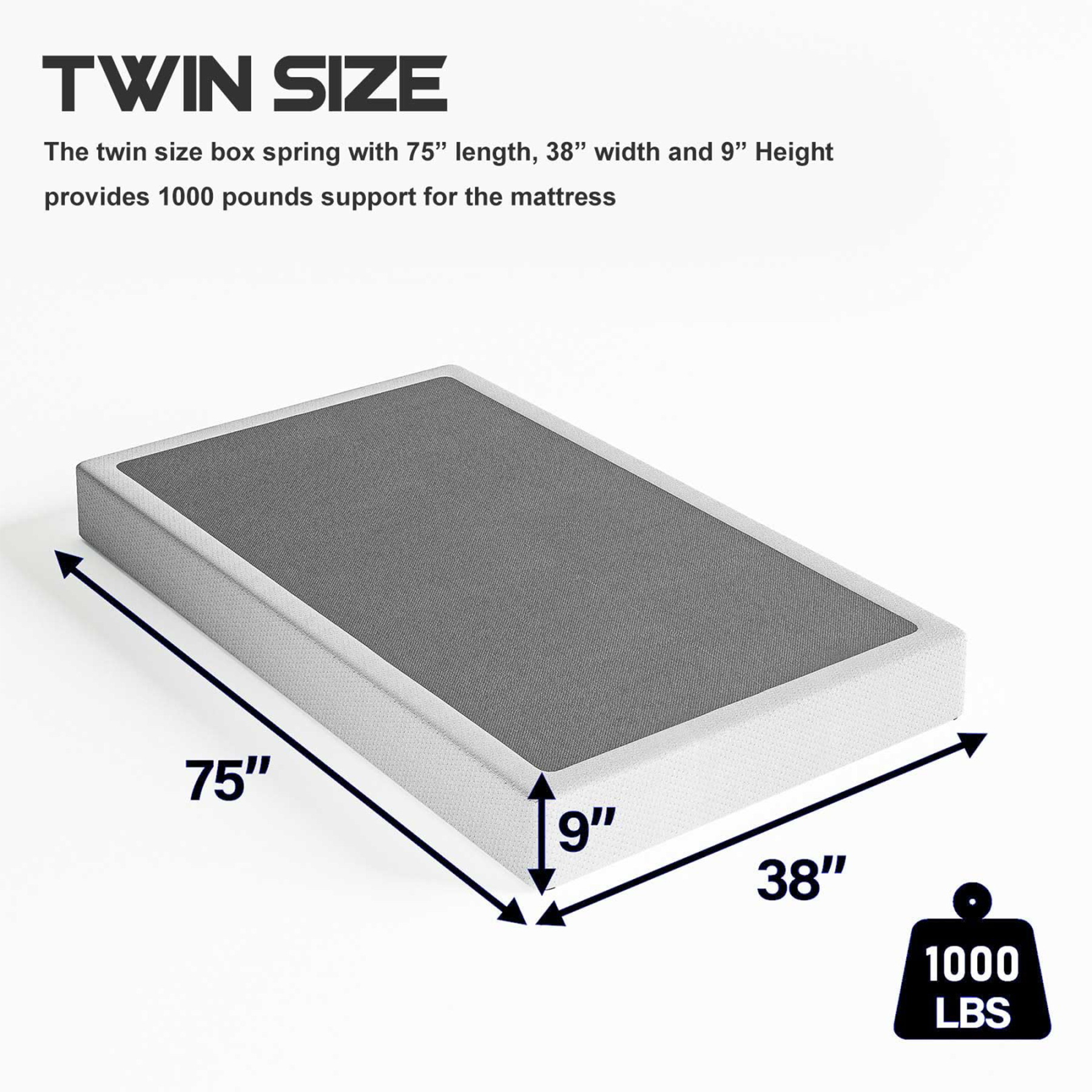 ULIESC 9 Inch Twin Box Spring, Twin Size Box Spring Only, Metal Box Spring Twin with Fabric Cover, Sturdy Mattress Foundation, Noise Free, Non-Slip, Easy Assembly