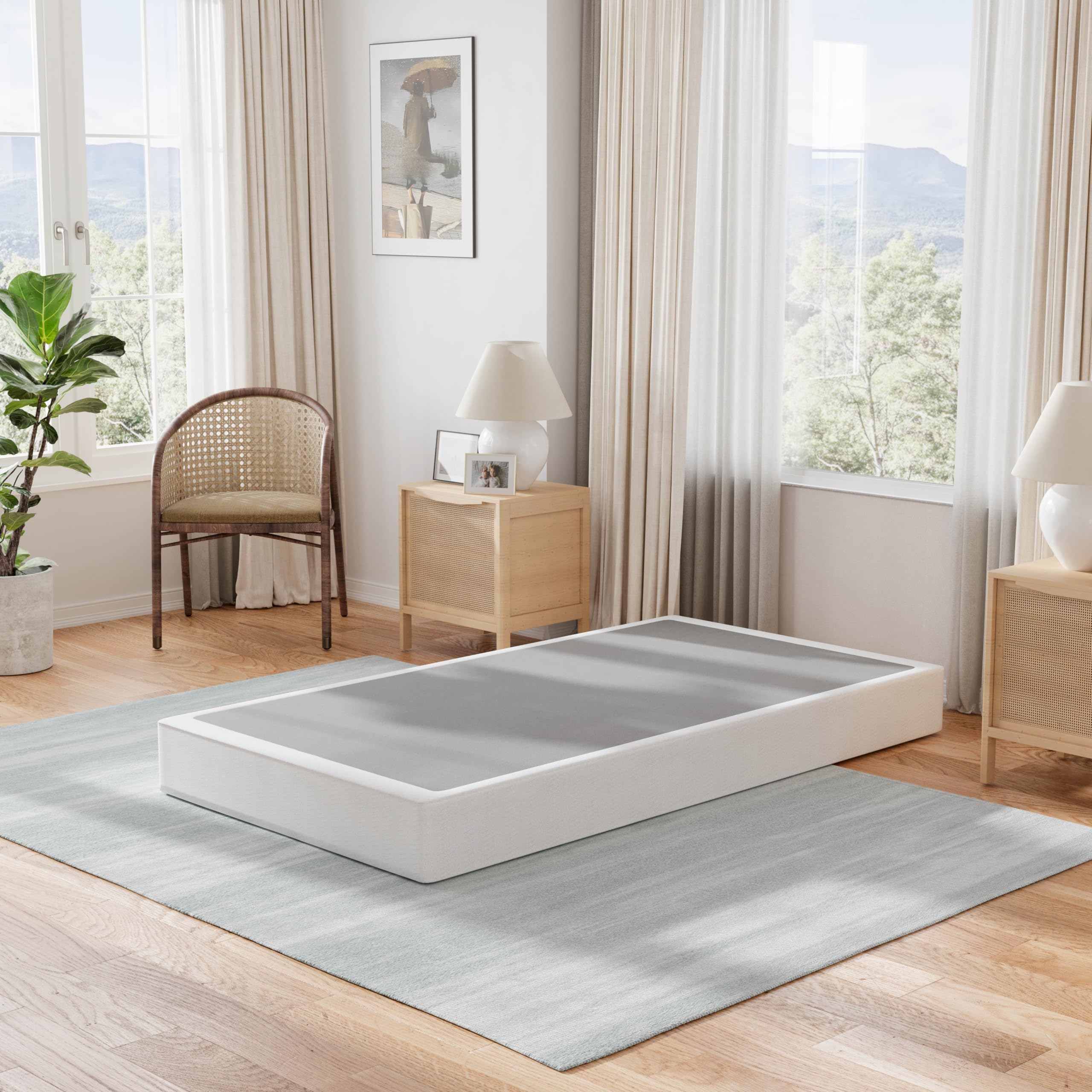 ULIESC 7 Inch Twin Box Spring, Twin Size Box Spring Only, Metal Box Spring Twin with Fabric Cover, Sturdy Mattress Foundation, Noise Free, Non-Slip, Easy Assembly