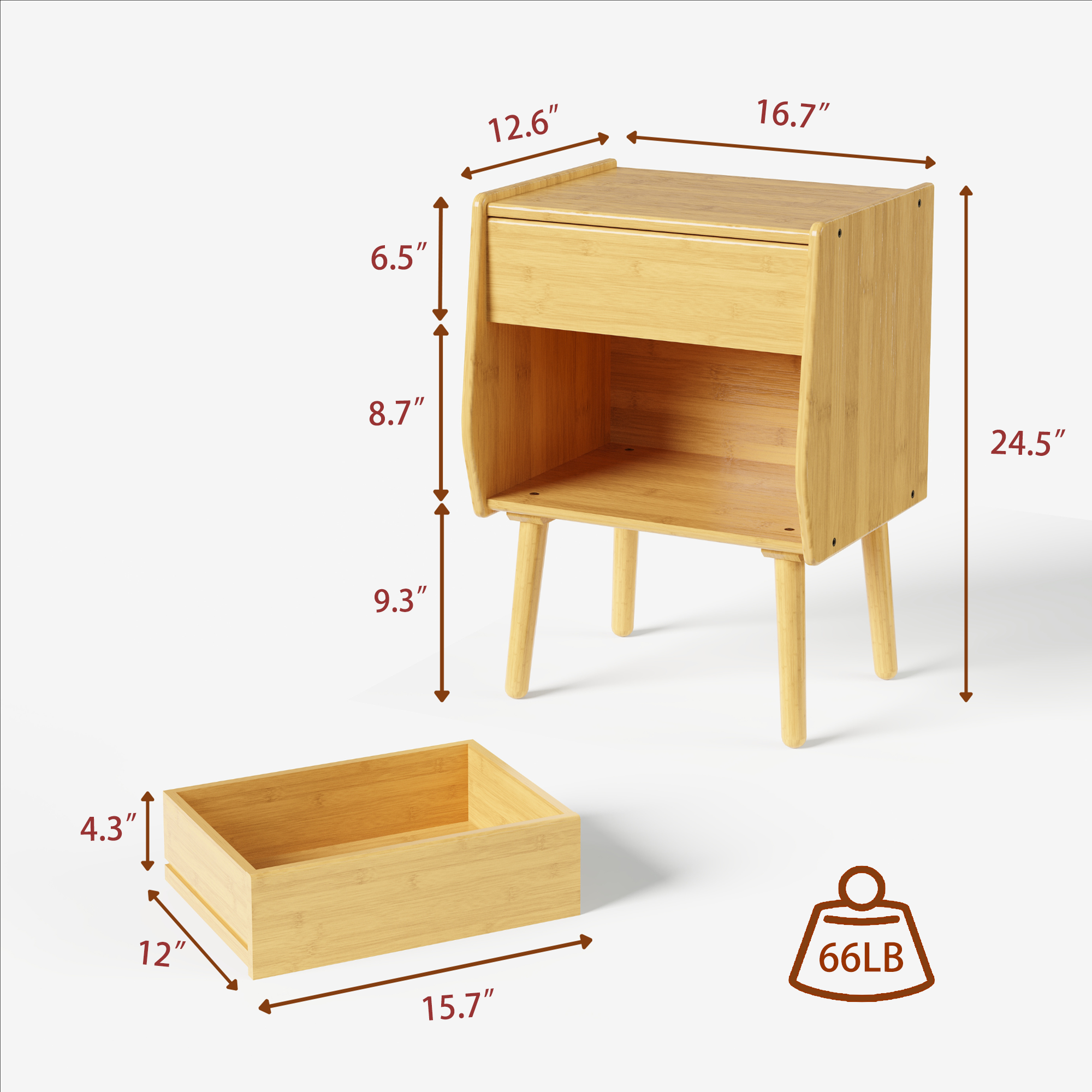 ULIESC Natural Bamboo Nightstand with Open Shelf, Eco-Friendly Storage Furniture, Sturdy & Space-Saving Design
