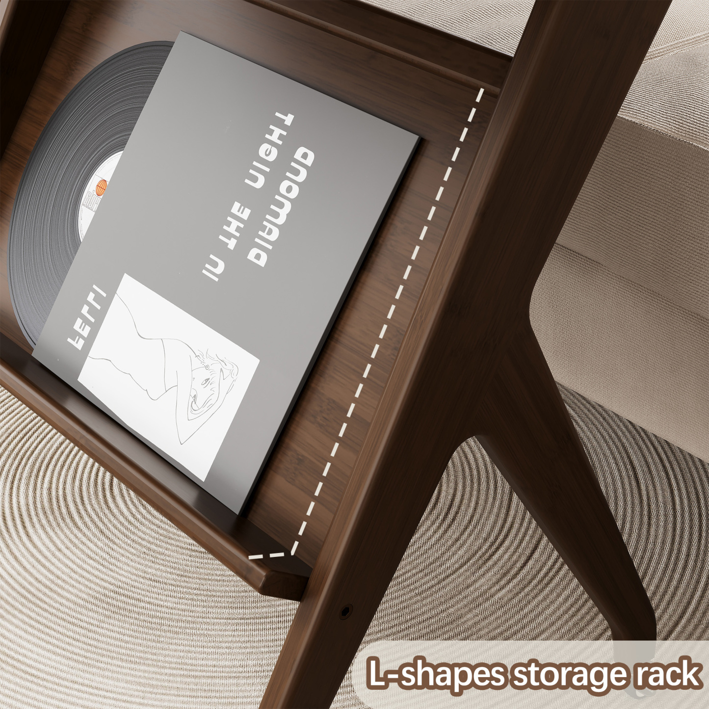 ULIESC Z-Shaped Bamboo End Table with Wheels, Walnut Finish Side Table for Living Room