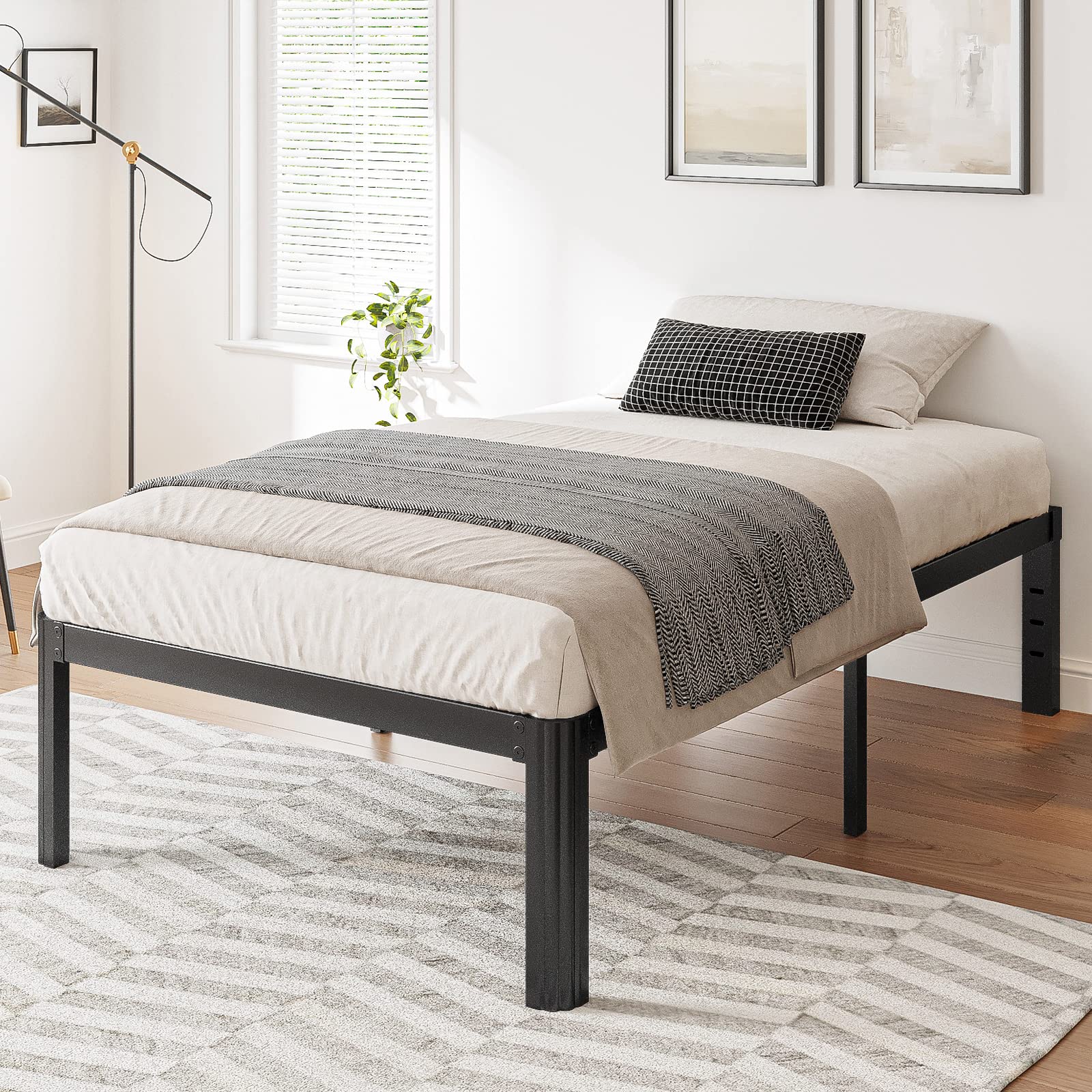 ULIESC 14 Inch High Twin Bed Frame No Box Spring Needed, Heavy Duty Metal Platform Bed Frame Twin with Round Corners, Easy Assembly and Noise-Free, Black