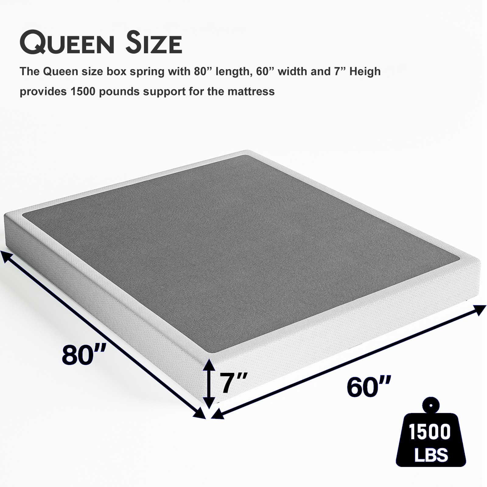 ULIESC Queen Box Spring, 7 Inch Queen Size Box Spring Only, Metal Box Spring Queen with Fabric Cover, Sturdy Mattress Foundation, Noise Free, Non-Slip, Easy Assembly