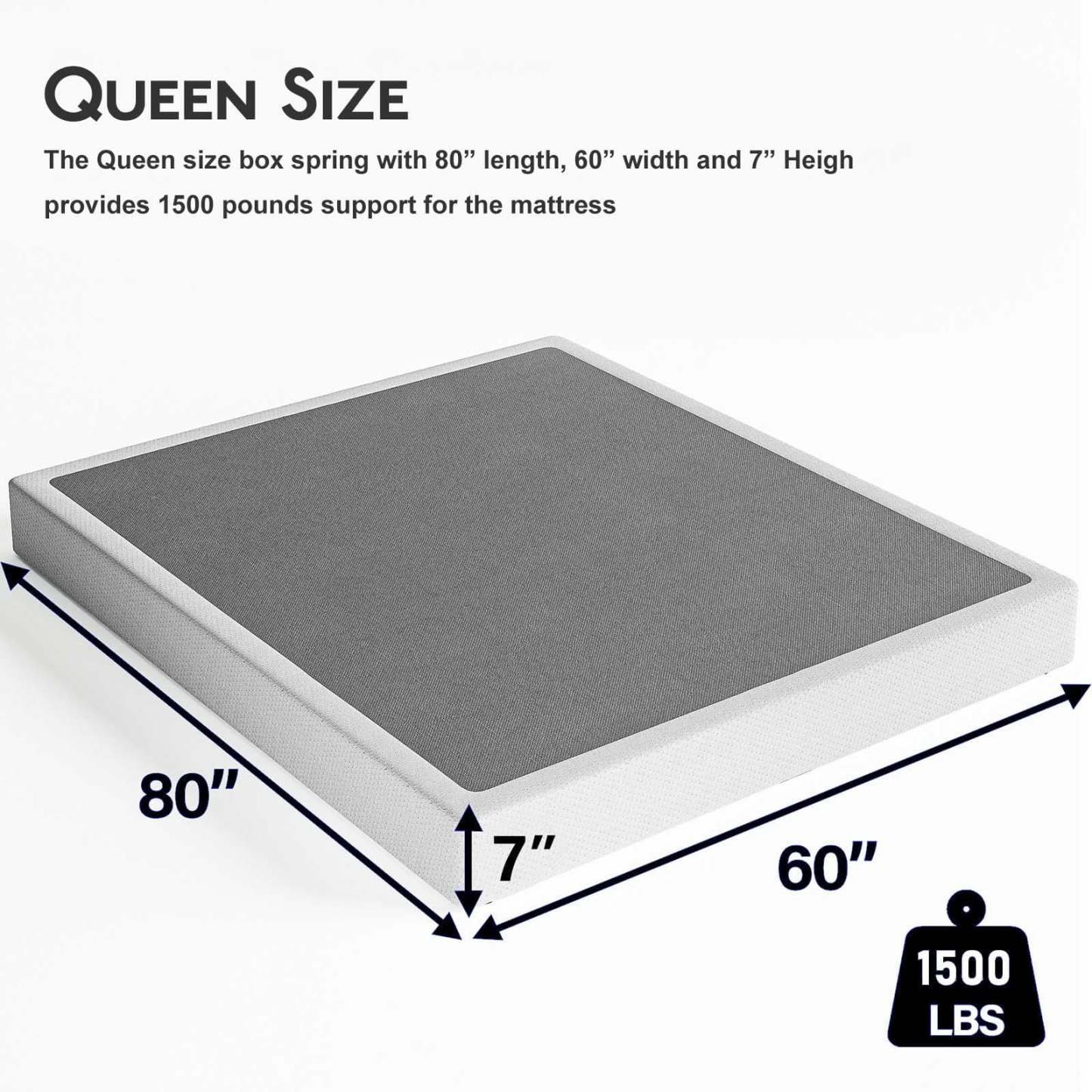 ULIESC Queen Box Spring, 7 Inch Queen Size Box Spring Only, Metal Box Spring Queen with Fabric Cover, Sturdy Mattress Foundation, Noise Free, Non-Slip, Easy Assembly
