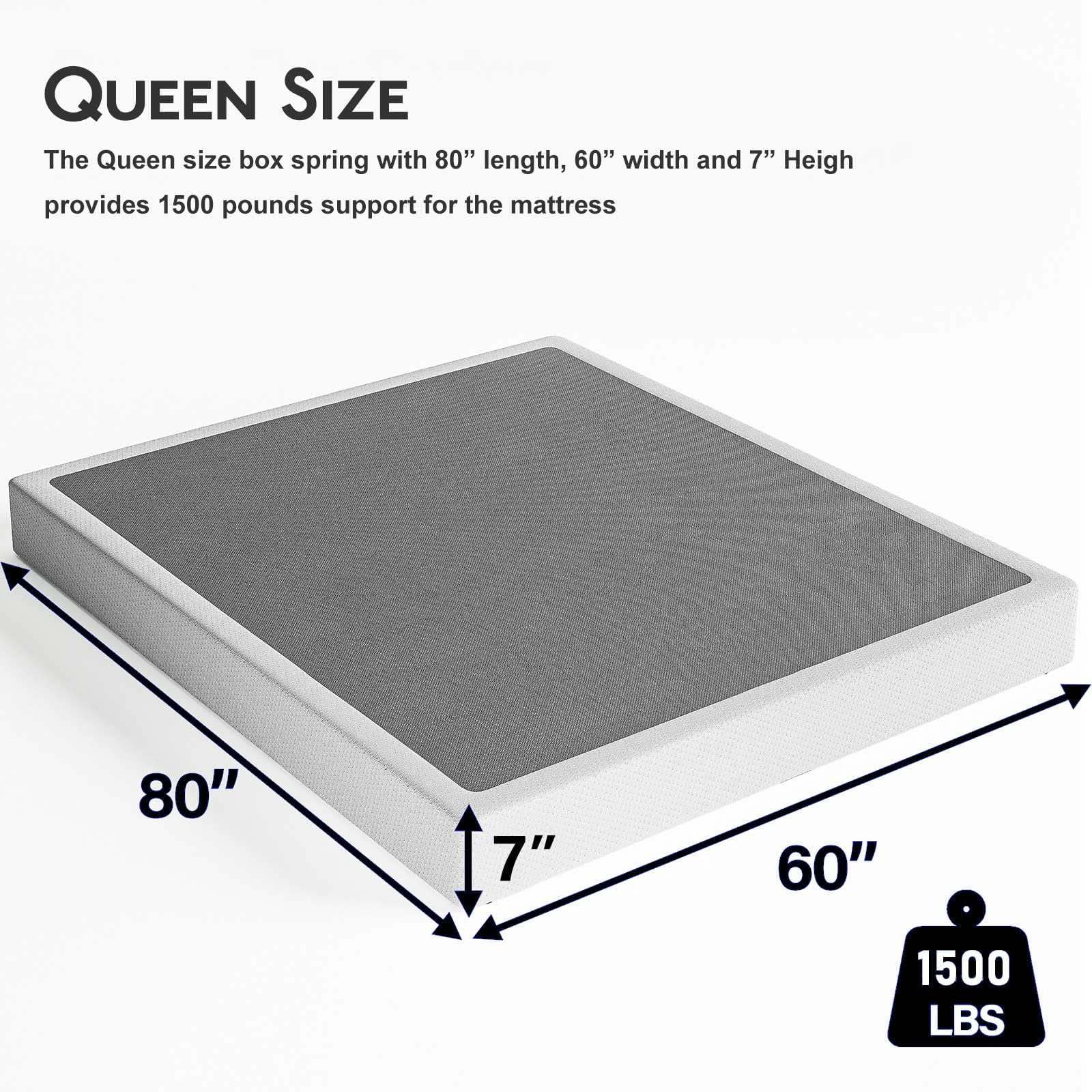 ULIESC Queen Box Spring, 7 Inch Queen Size Box Spring Only, Metal Box Spring Queen with Fabric Cover, Sturdy Mattress Foundation, Noise Free, Non-Slip, Easy Assembly