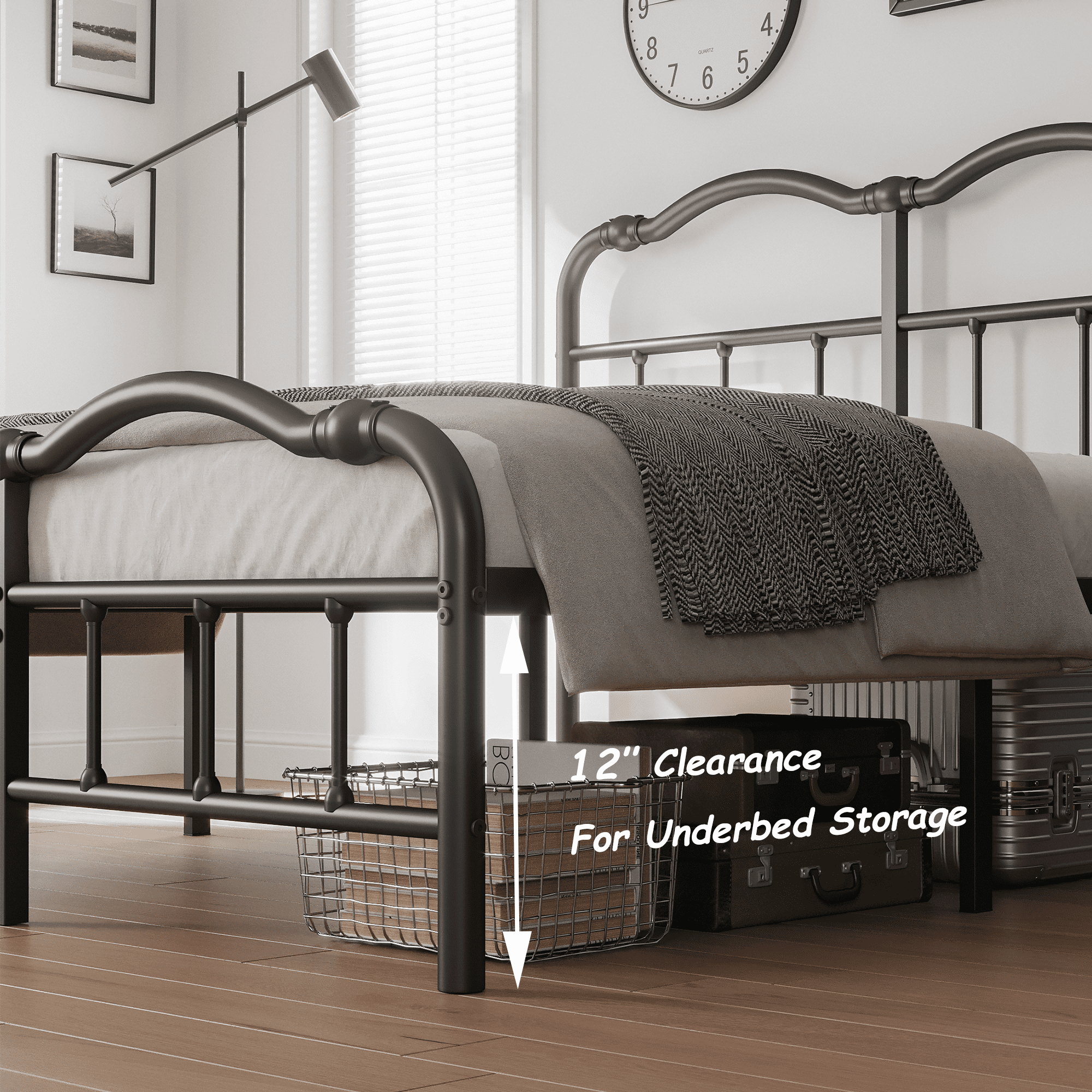 ULIESC Queen Size Bed Frame with Headboard and Footboard, 14 Inches High, Heavy Duty Steel Slat Support, Noise Free, No Box Spring Needed, Easy Assembly, Black