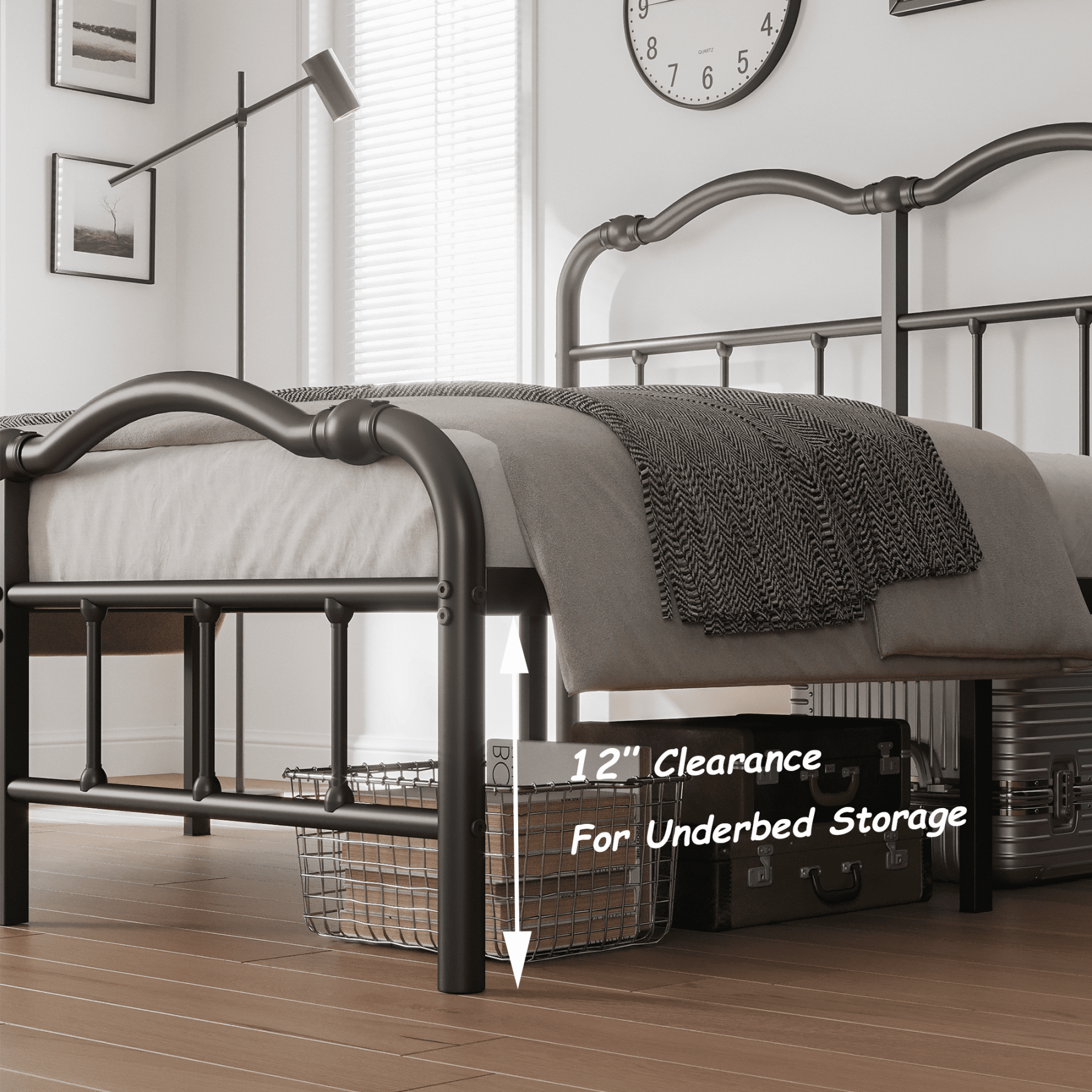 ULIESC Queen Size Bed Frame with Headboard and Footboard, 14 Inches High, Heavy Duty Steel Slat Support, Noise Free, No Box Spring Needed, Easy Assembly, Black