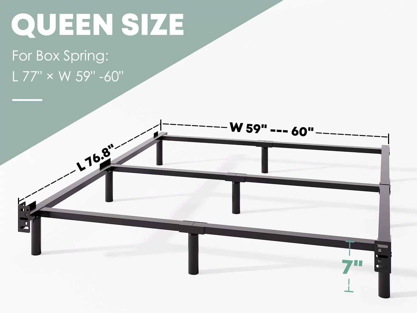 ULIESC Queen Size Bed Frame, 7 Inch Metal Bed Frame, Low Profile Bed Base For Box Spring, Easy Assembly, Black
