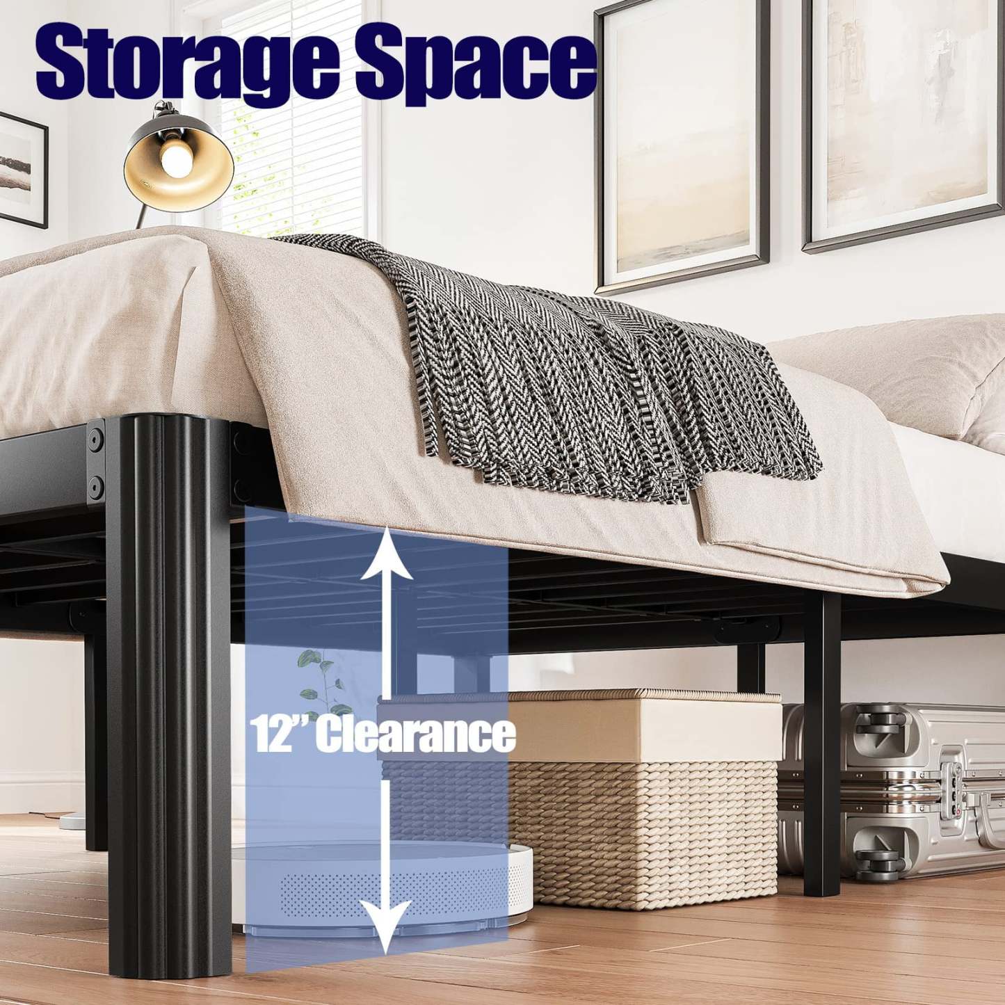 ULIESC Queen Bed Frame, Heavy-Duty Metal Platform Bed Frame with Round Corners, 14 Inch High, Easy Assembly and Noise-Free, No Box Spring Needed, Black (Queen)