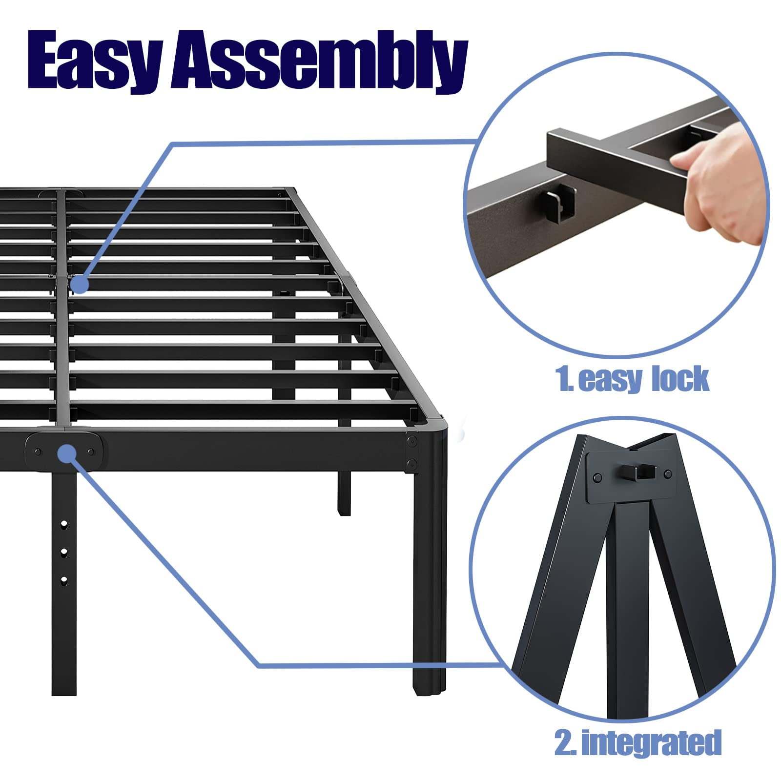 ULIESC Queen Bed Frame, Heavy-Duty Metal Platform Bed Frame with Round Corners, 14 Inch High, Easy Assembly and Noise-Free, No Box Spring Needed, Black (Queen)