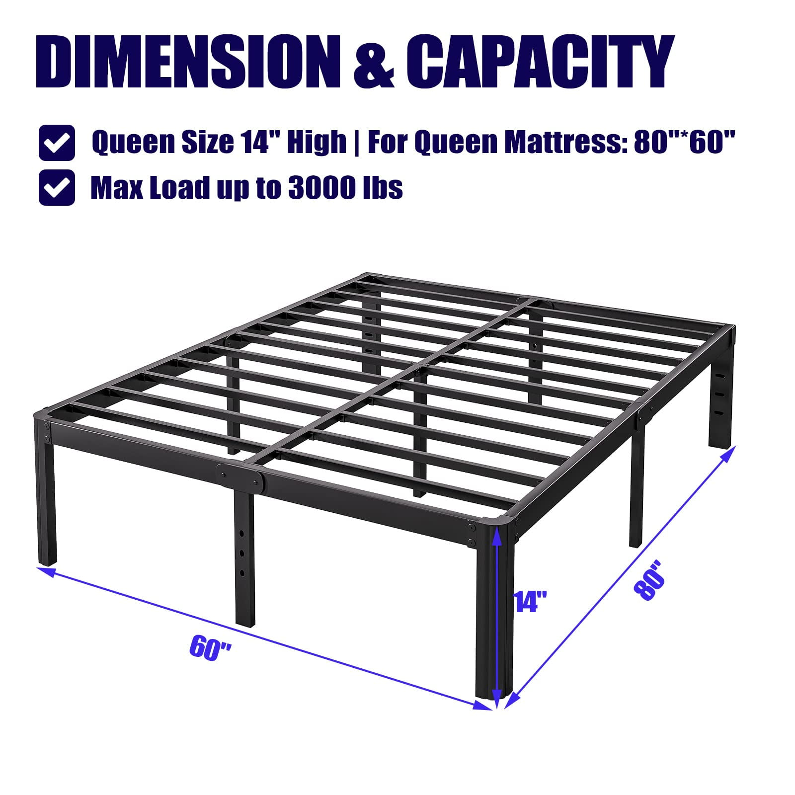 ULIESC Queen Bed Frame, Heavy-Duty Metal Platform Bed Frame with Round Corners, 14 Inch High, Easy Assembly and Noise-Free, No Box Spring Needed, Black (Queen)