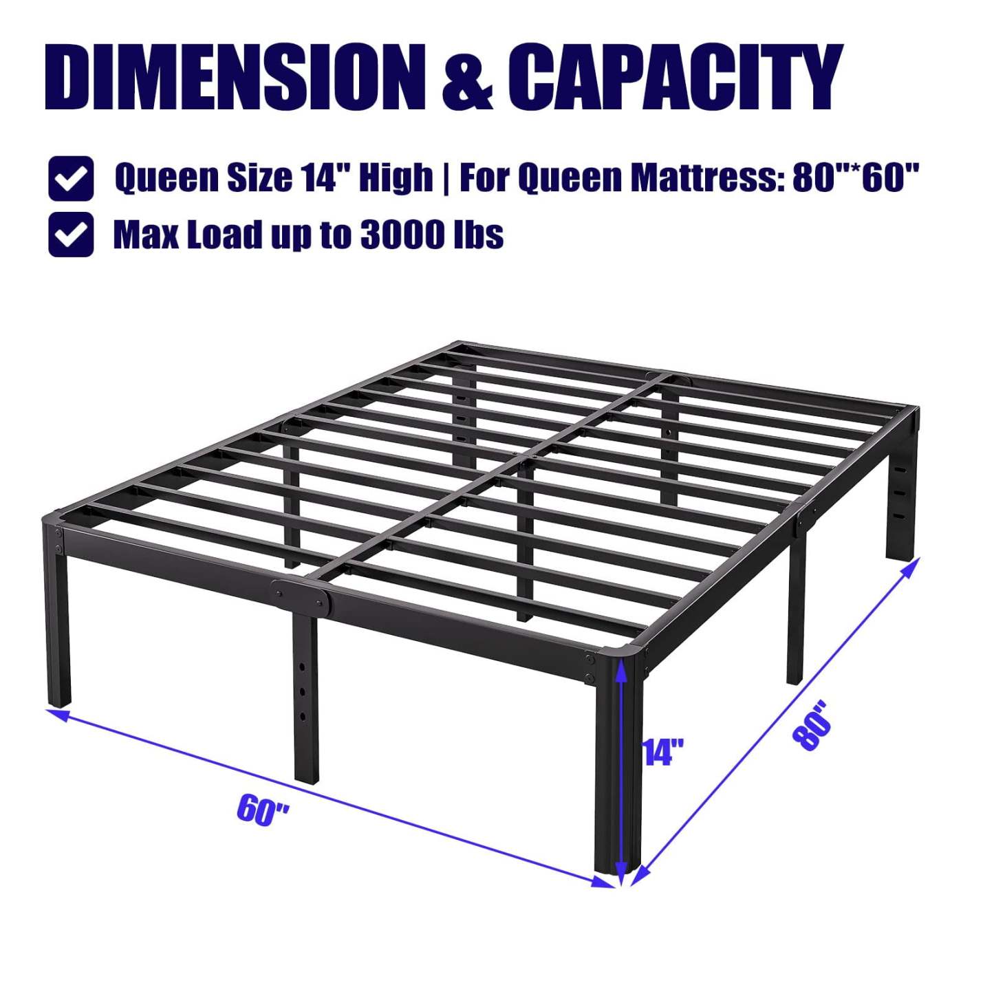ULIESC Queen Bed Frame, Heavy-Duty Metal Platform Bed Frame with Round Corners, 14 Inch High, Easy Assembly and Noise-Free, No Box Spring Needed, Black (Queen)