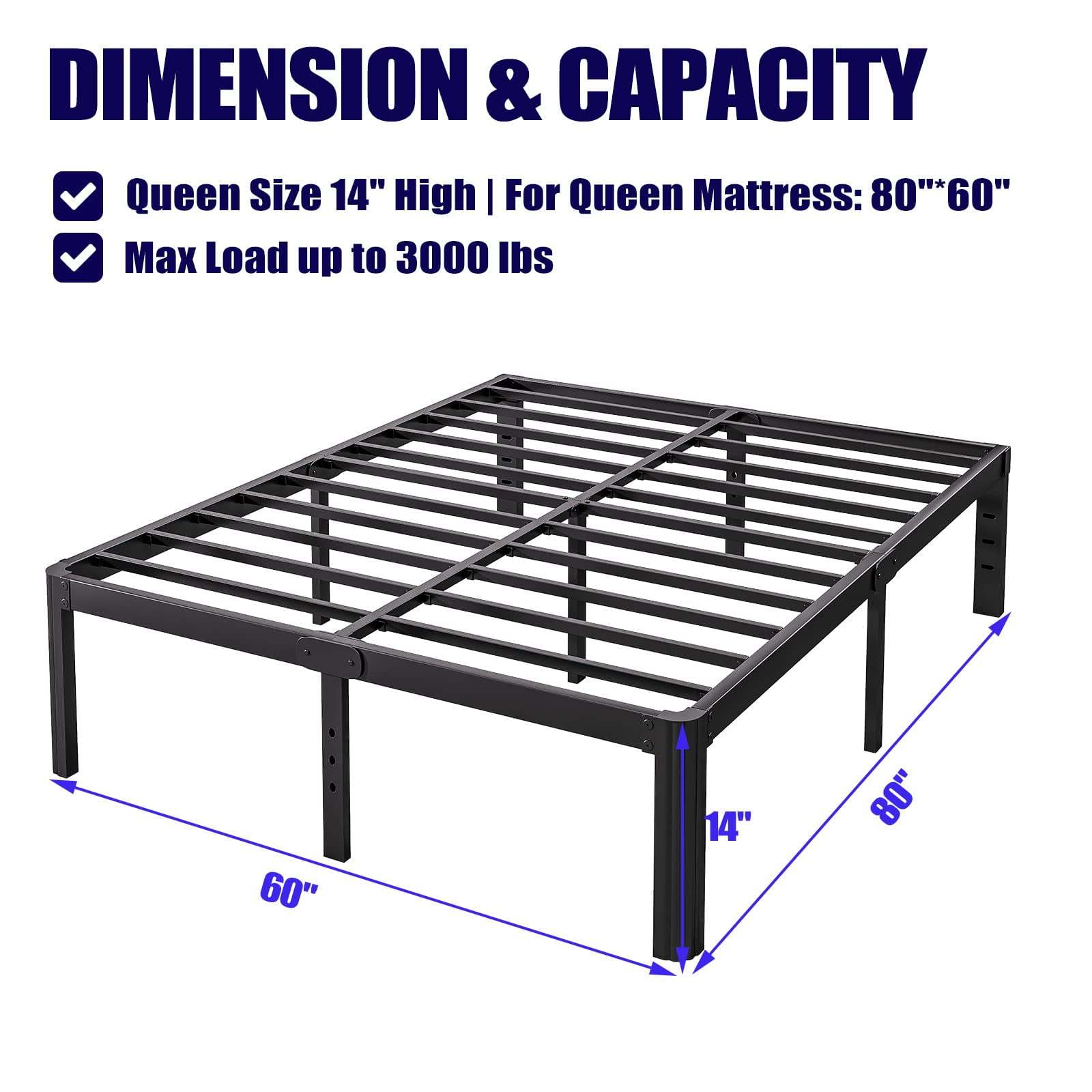 ULIESC Queen Bed Frame, Heavy-Duty Metal Platform Bed Frame with Round Corners, 14 Inch High, Easy Assembly and Noise-Free, No Box Spring Needed, Black (Queen)
