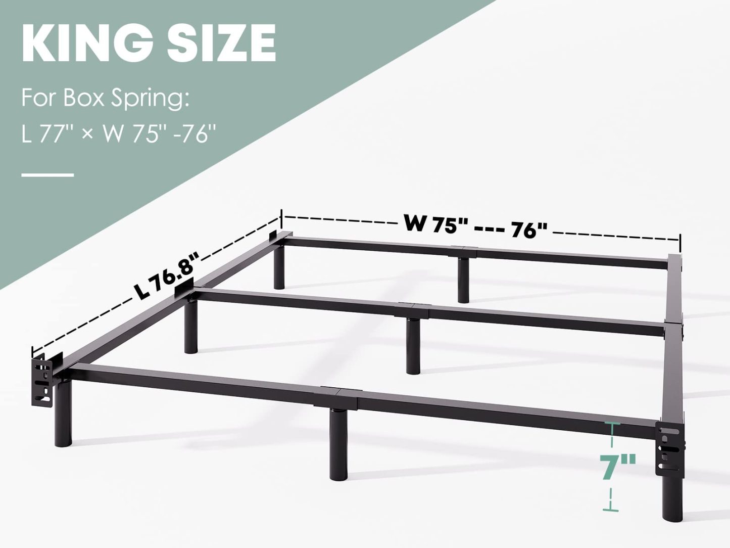 ULIESC King Size Bed Frame, 7 Inch Metal Bed Frame, Low Profile Bed Base For Box Spring, Easy Assembly, Black