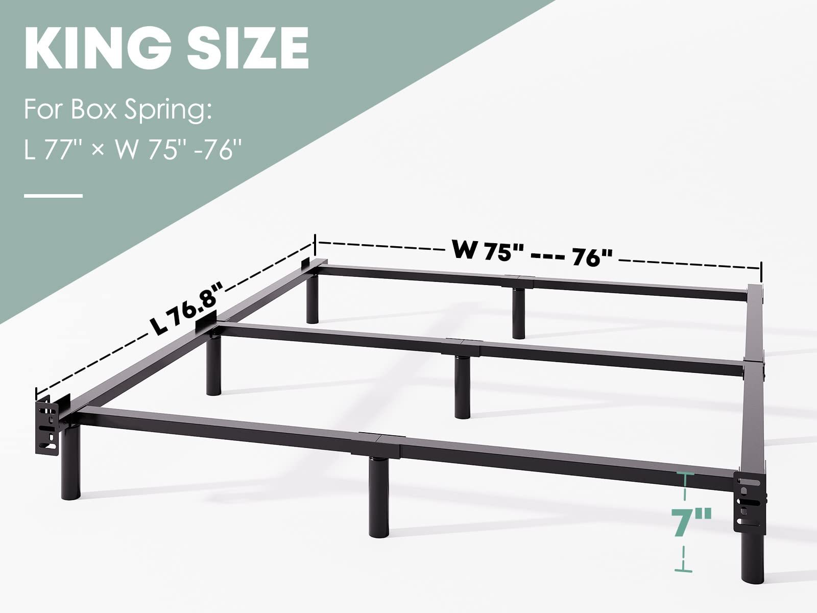 ULIESC King Size Bed Frame, 7 Inch Metal Bed Frame, Low Profile Bed Base For Box Spring, Easy Assembly, Black