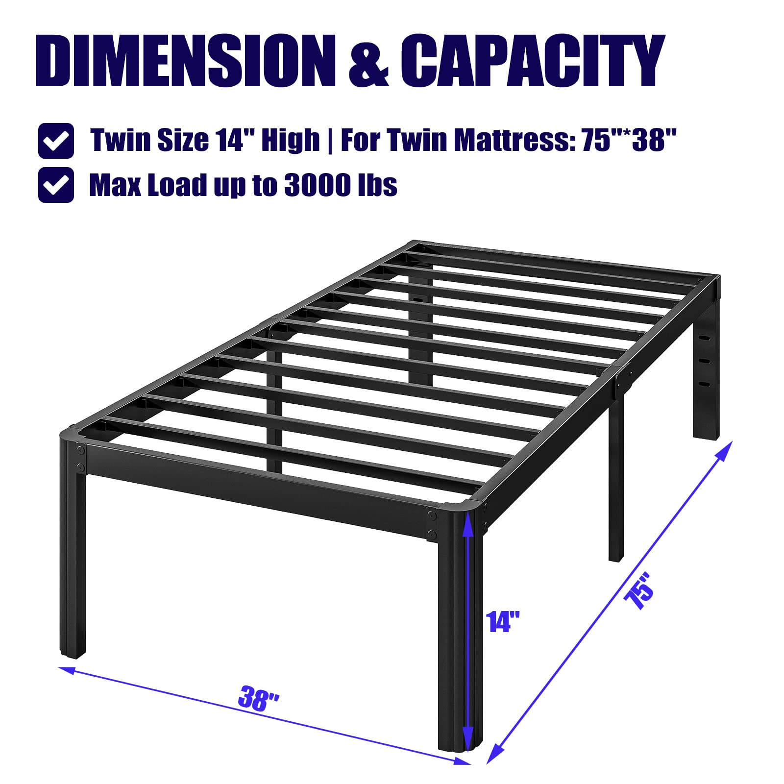 ULIESC 14 Inch High Twin Bed Frame No Box Spring Needed, Heavy Duty Metal Platform Bed Frame Twin with Round Corners, Easy Assembly and Noise-Free, Black