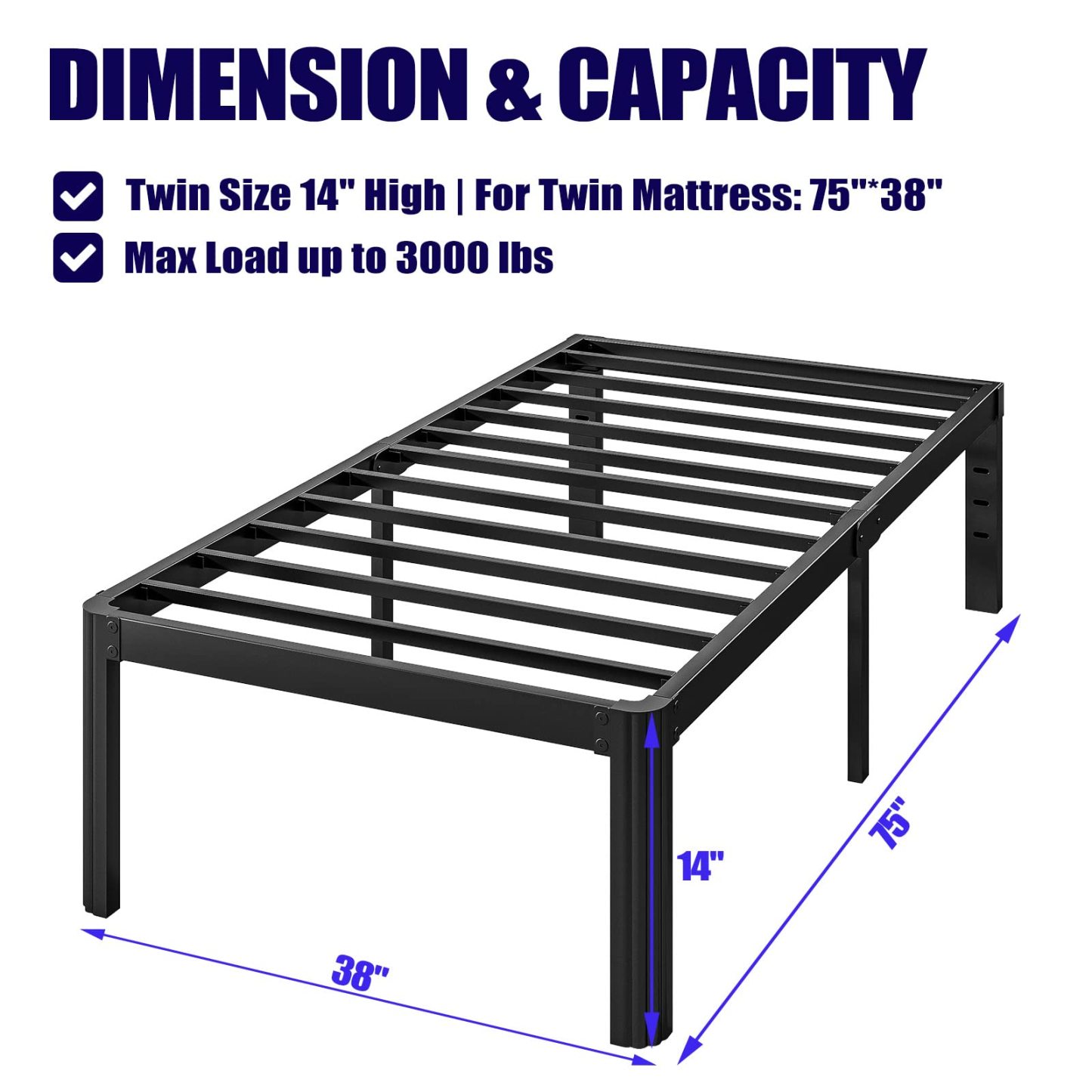 ULIESC 14 Inch High Twin Bed Frame No Box Spring Needed, Heavy Duty Metal Platform Bed Frame Twin with Round Corners, Easy Assembly and Noise-Free, Black