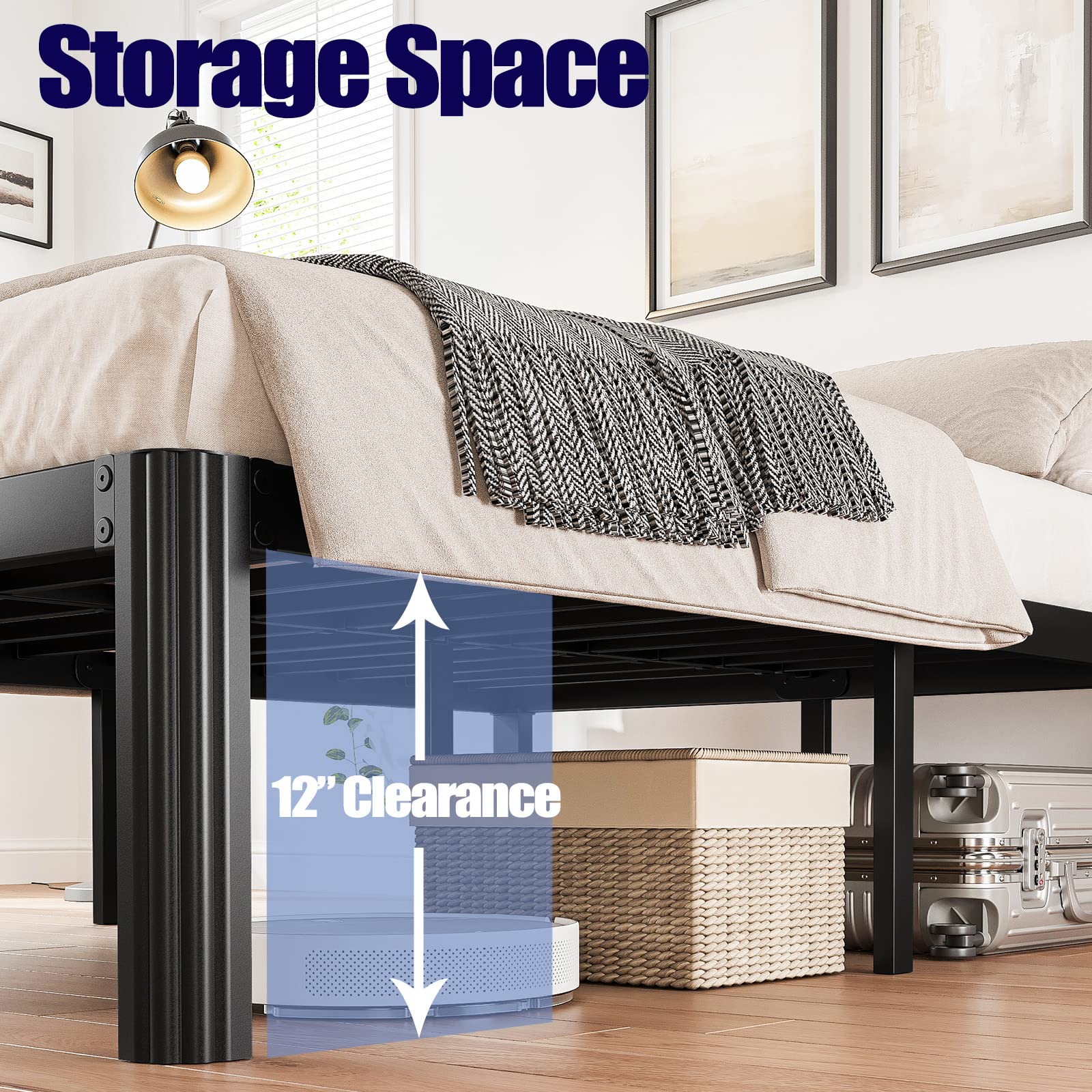 ULIESC 14 Inch High King Bed Frame No Box Spring Needed, Heavy Duty Metal Platform Bed Frame King with Round Corners, Easy Assembly and Noise-Free, Black