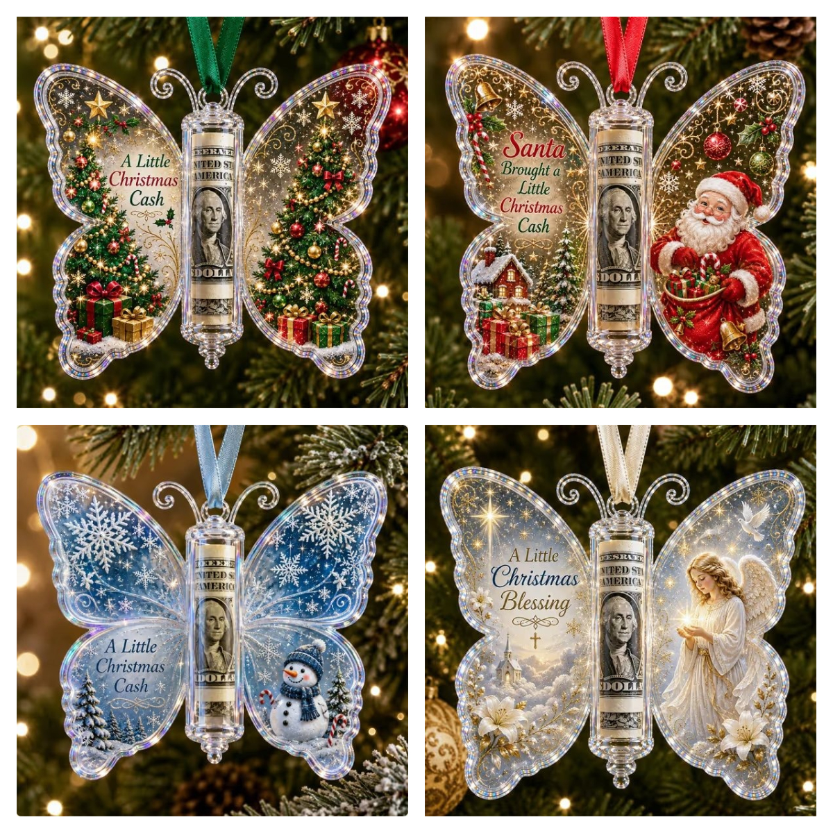 🎄🦋 Karácsonyi pénzajándék pillangó dísz – ünnepi pénztartó emléktárgy 💵✨