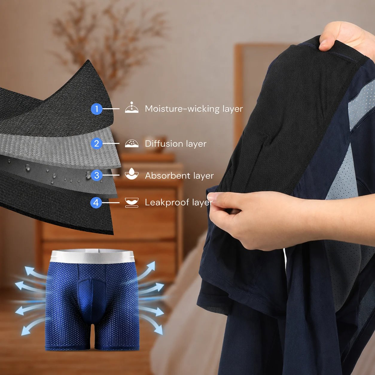 2026-OS KIÁRUSÍTÁS AirFlex™ Prémium Szivárgásmentes IceSilk Mesh Férfi Boxer Alsó