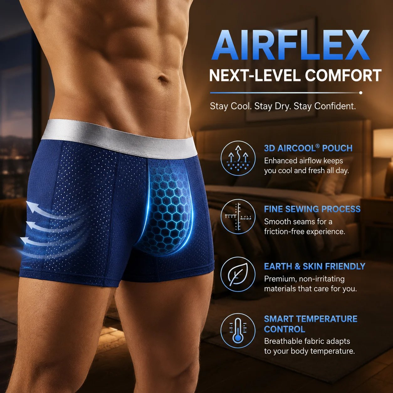 2026-OS KIÁRUSÍTÁS AirFlex™ Prémium Szivárgásmentes IceSilk Mesh Férfi Boxer Alsó