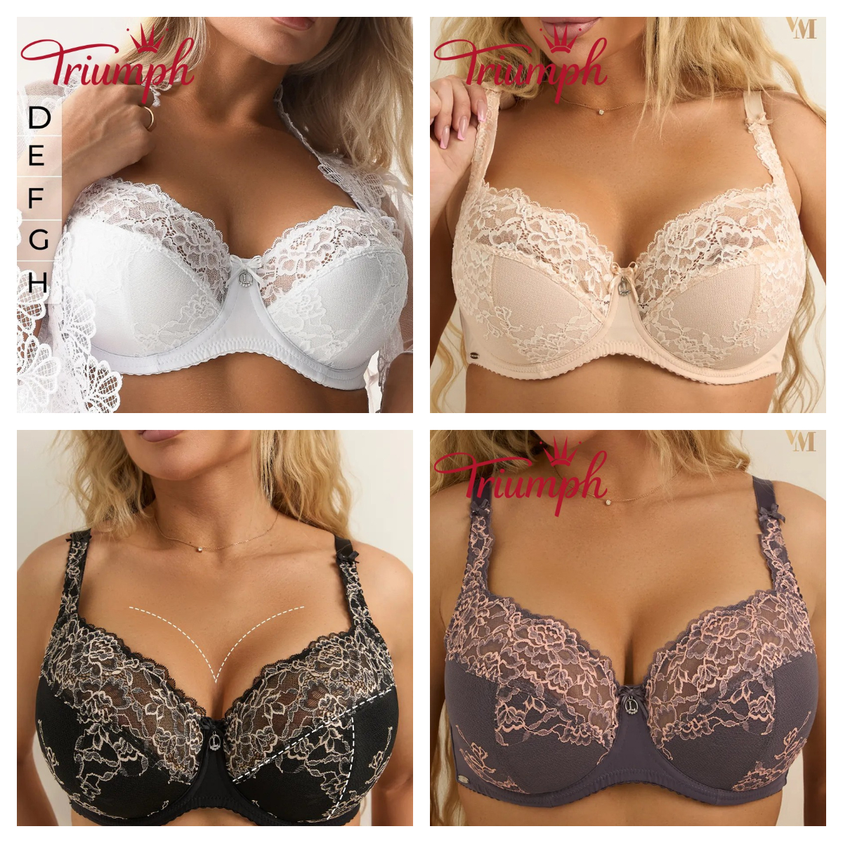 💖Triumph® 4 részes szett ✨Merevített csipke melltartó nagy mellméretre