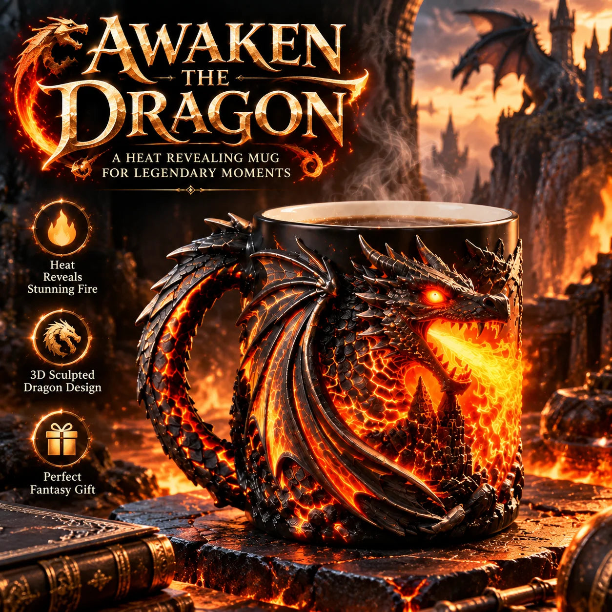🔥 Utolsó nap 50% KEDVEZMÉNY 🐉 Sárkánytűz Hőt Feltáró Varázsbögre 🔥