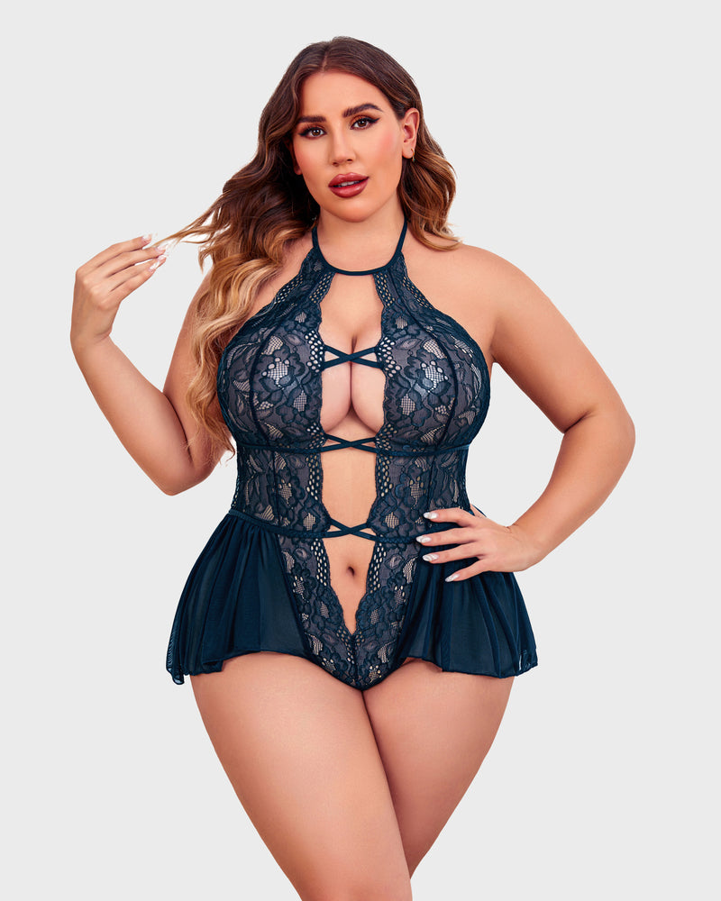 Nagy méretű Deep V csipke Bodysuit Teddy
