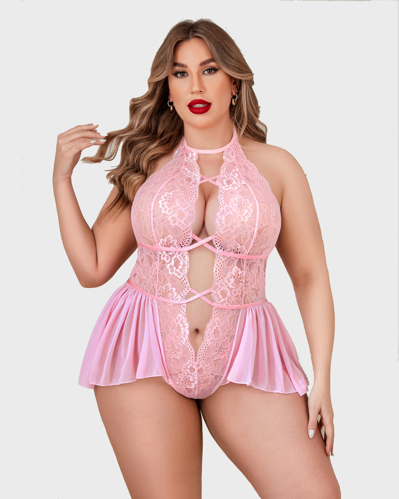 Nagy méretű Deep V csipke Bodysuit Teddy