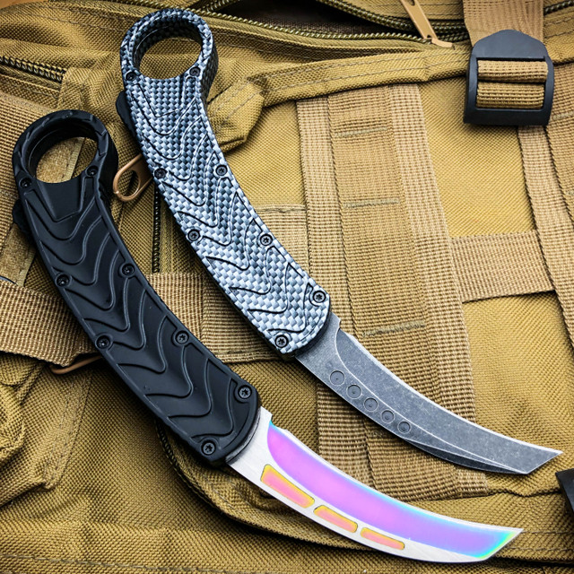AUTO KARAMBIT KETTŐS HATÁSÚ OTF - Szénszálas vagy szivárványpenge