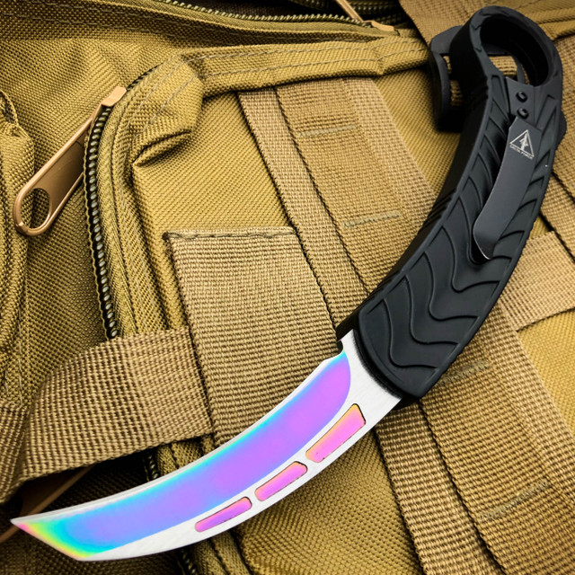 AUTO KARAMBIT KETTŐS HATÁSÚ OTF - Szénszálas vagy szivárványpenge