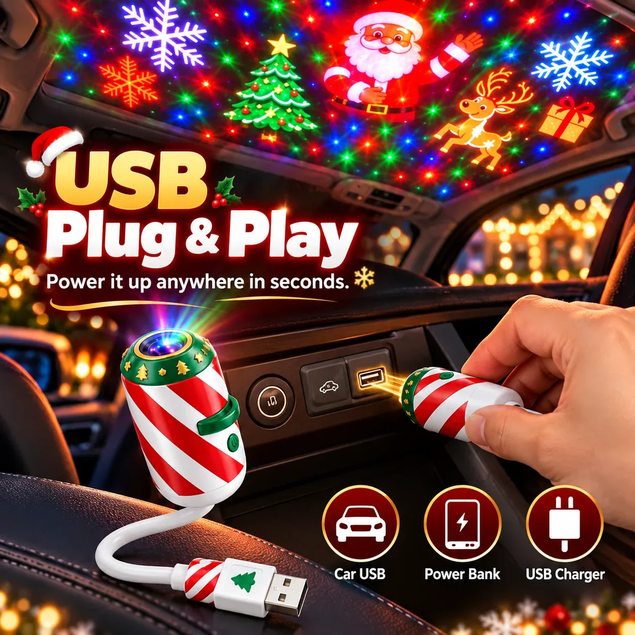 🎅 USB-s karácsonyi projektor – Varázsold ablakaidat varázslatos ünnepi fényjátékká! 🎄