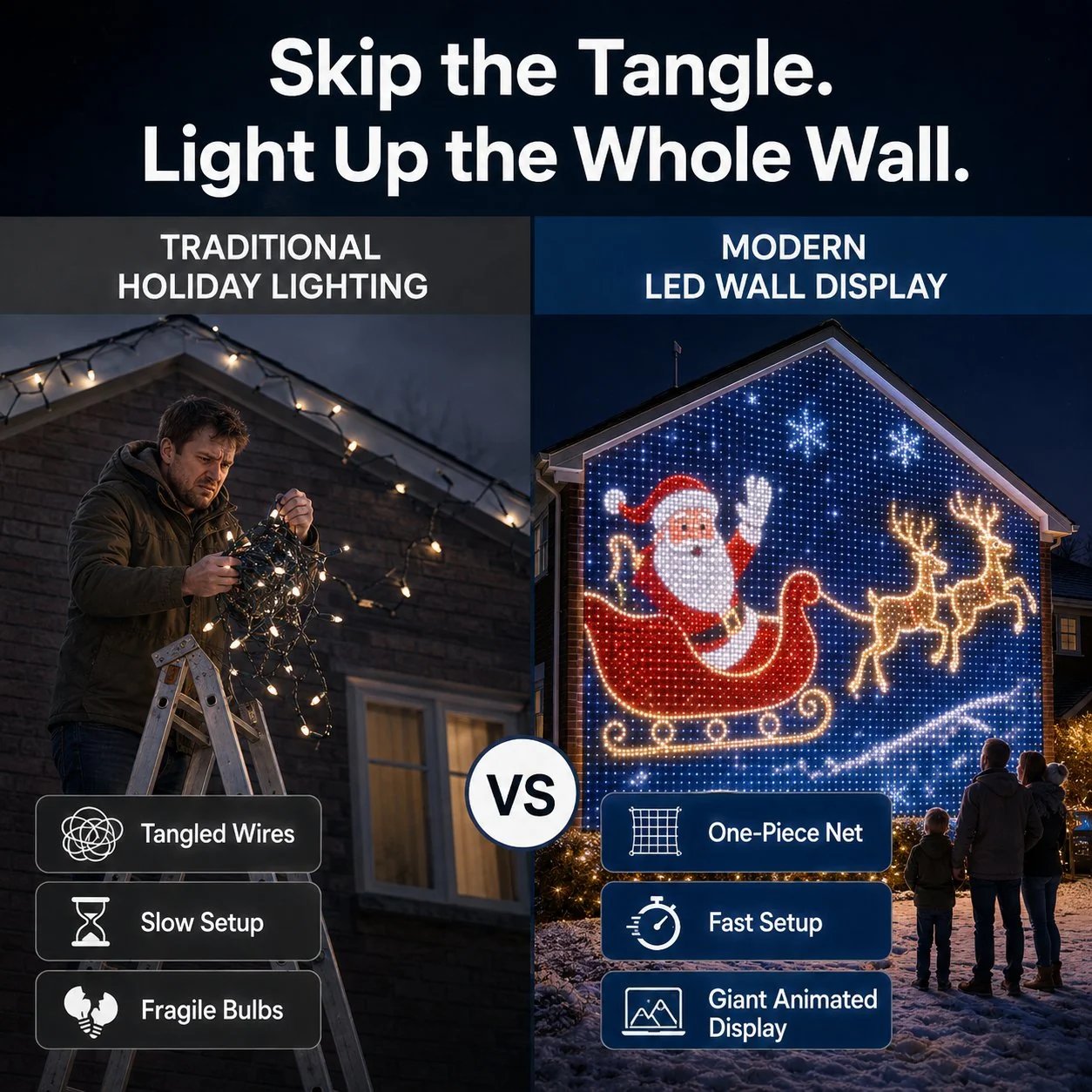 🎅🏠 Karácsonyi LED-es fényháló házra és okos kültéri fali fényfüzér ✨