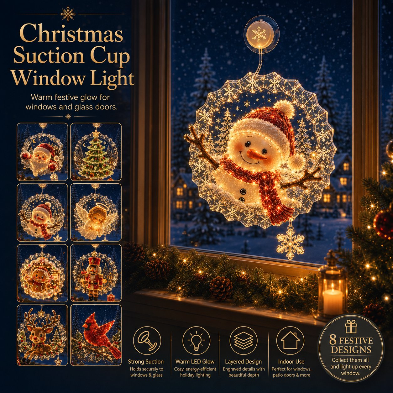 🎄 Karácsonyi ablakdísz tapadókoronggal
