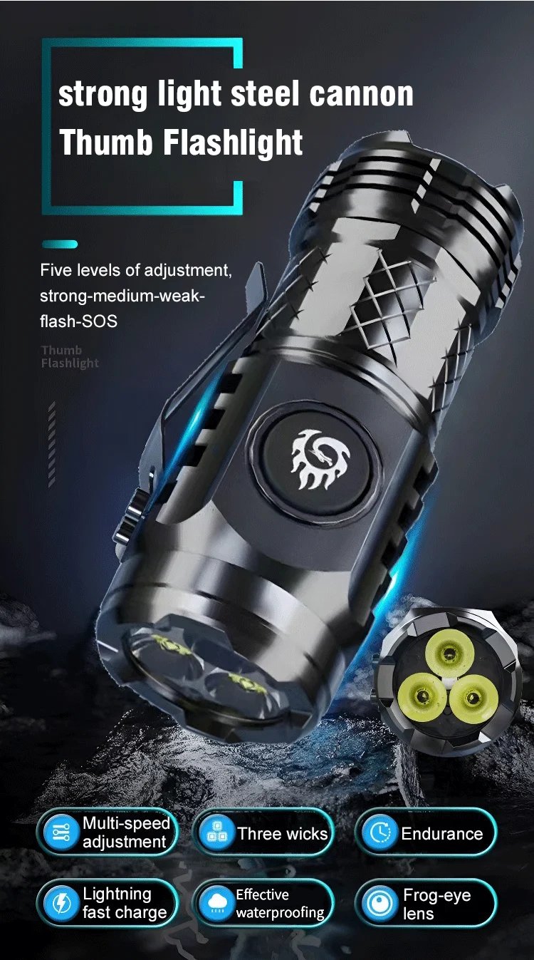 🔥UTOLSÓ NAPI AKCIÓ 70% KEDVEZMÉNY 🔥 - Háromszemű Monster Mini Flash Super Power zseblámpa