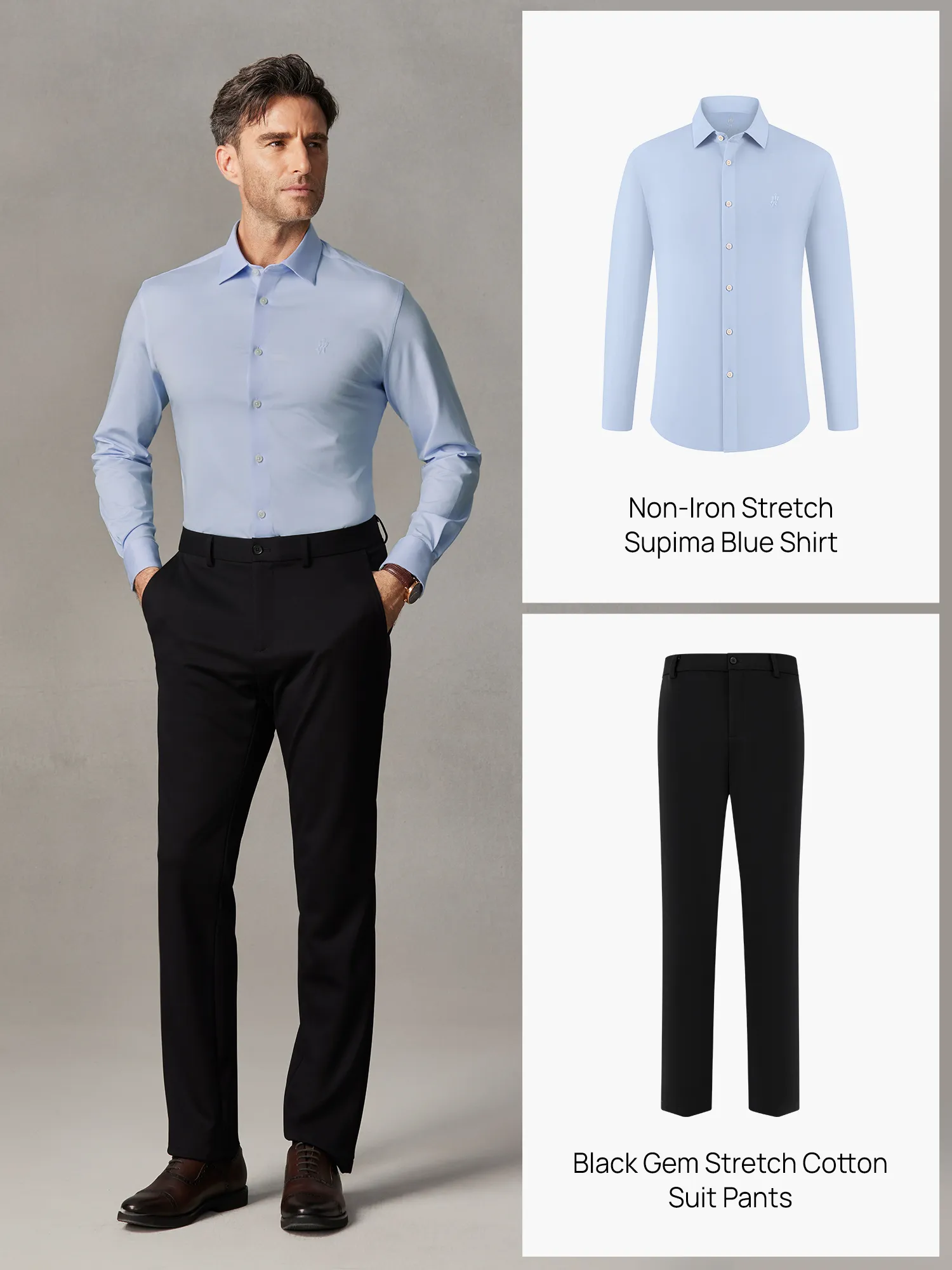 Classic Blue Shirt & Black Pants Set