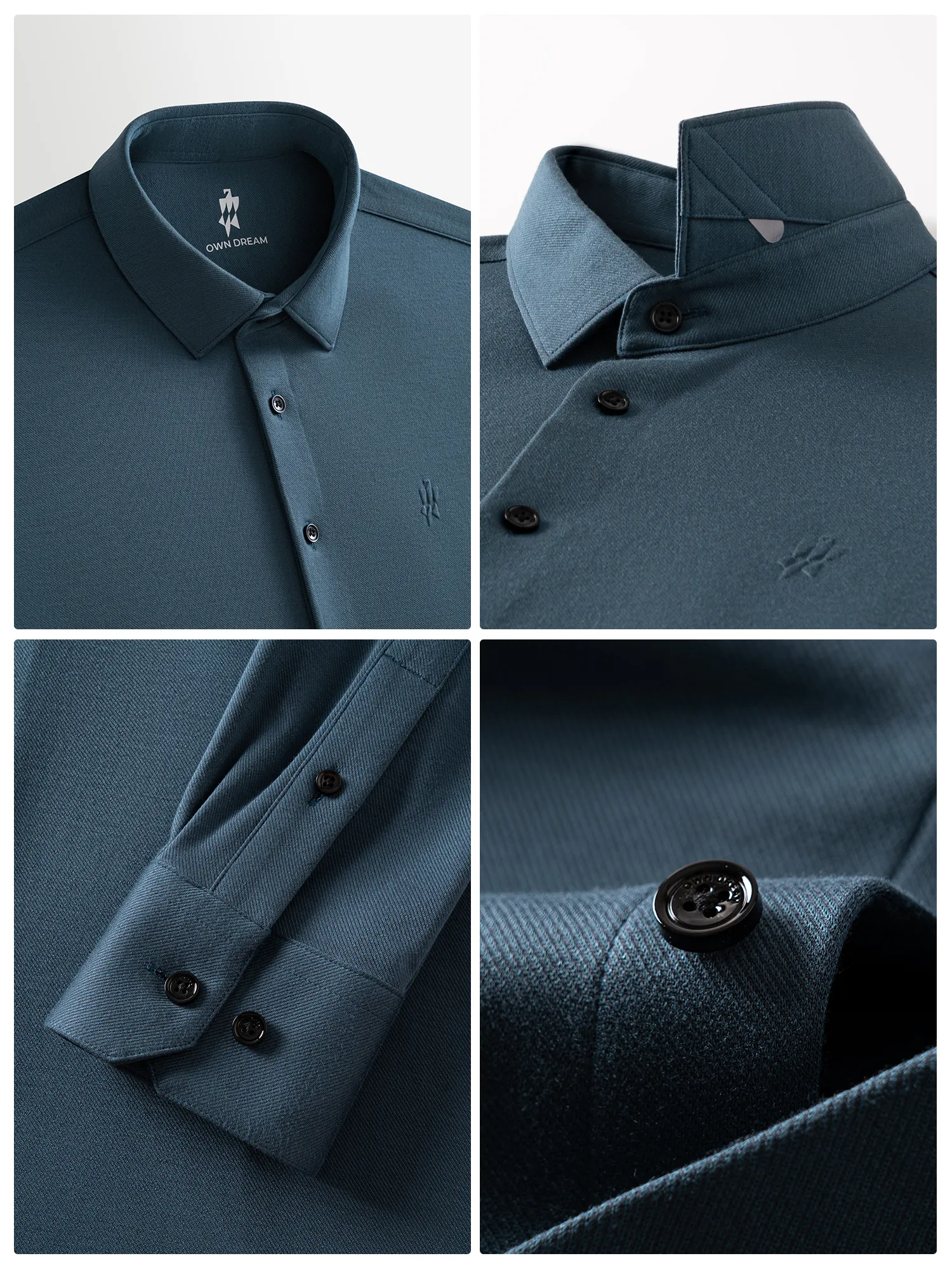 Deep Ocean Blue Wool-Silk Stretch Shirt